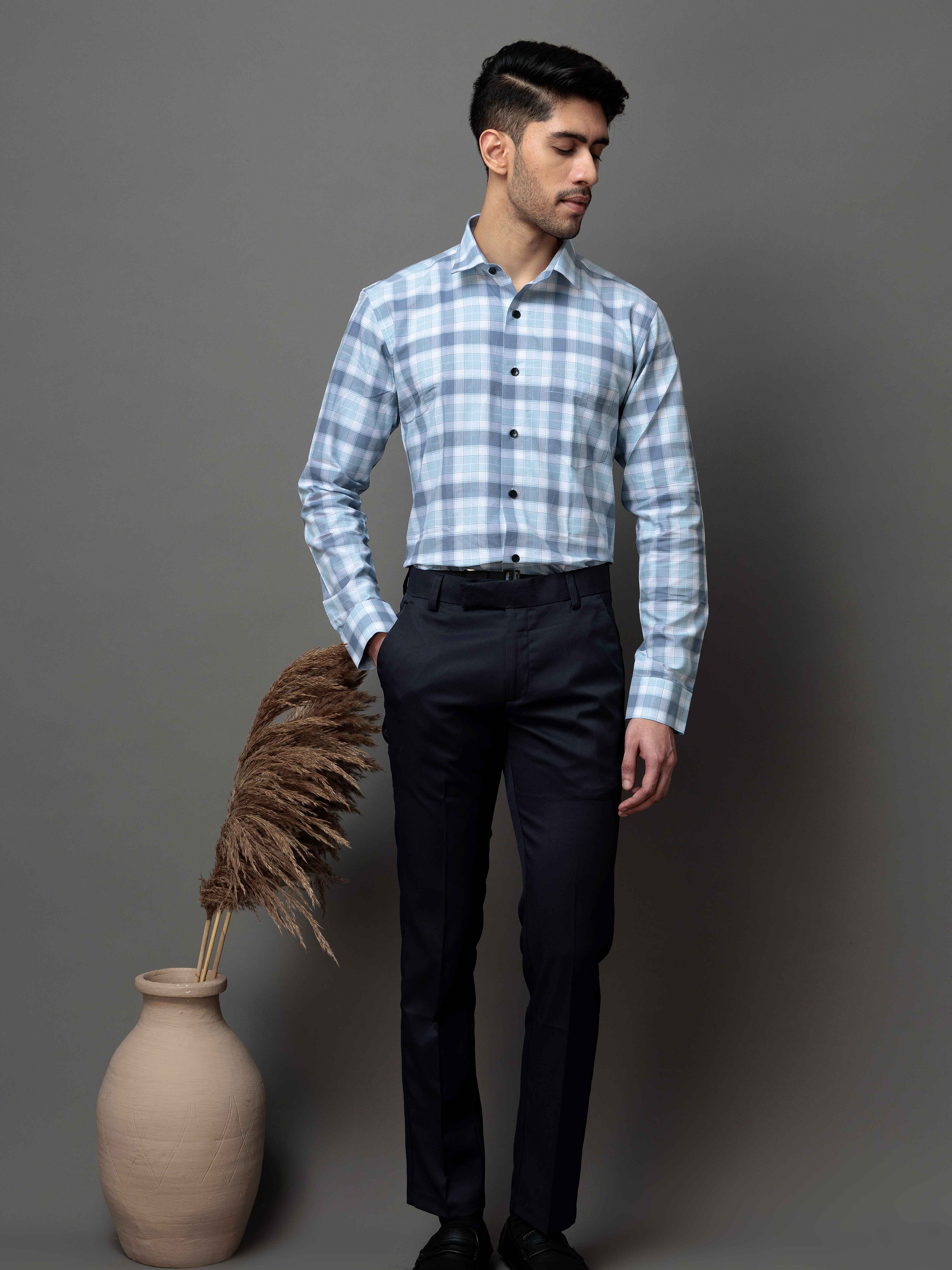 SQUARE SKY CHECKED COTTON CASUAL SHIRT FOR MEN'S