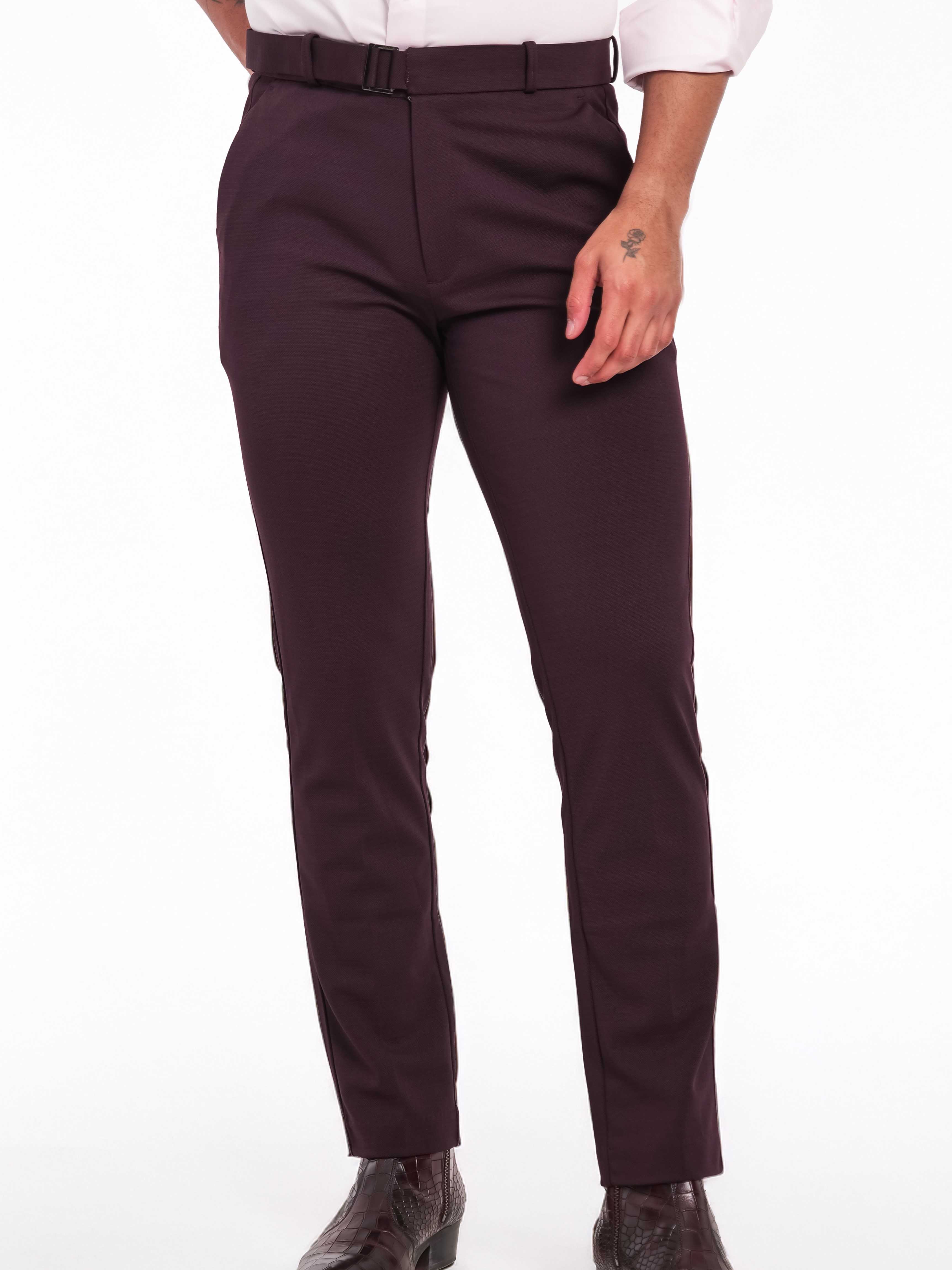 Foomer Dark Wine Sharp Fit Cotton Trouser For Men's