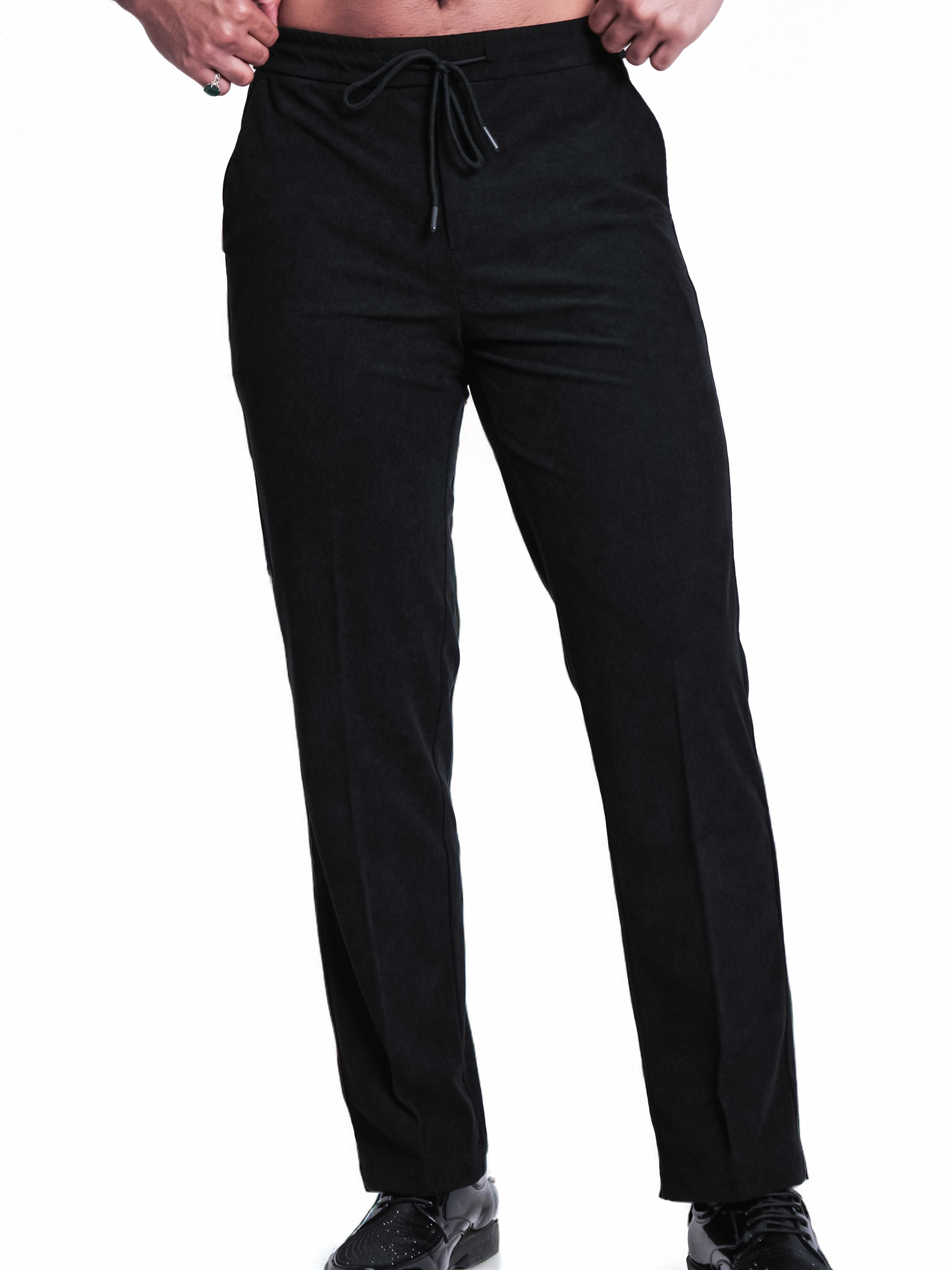 Foomer Black Corduroy Relaxed Fit Trousers For Men's