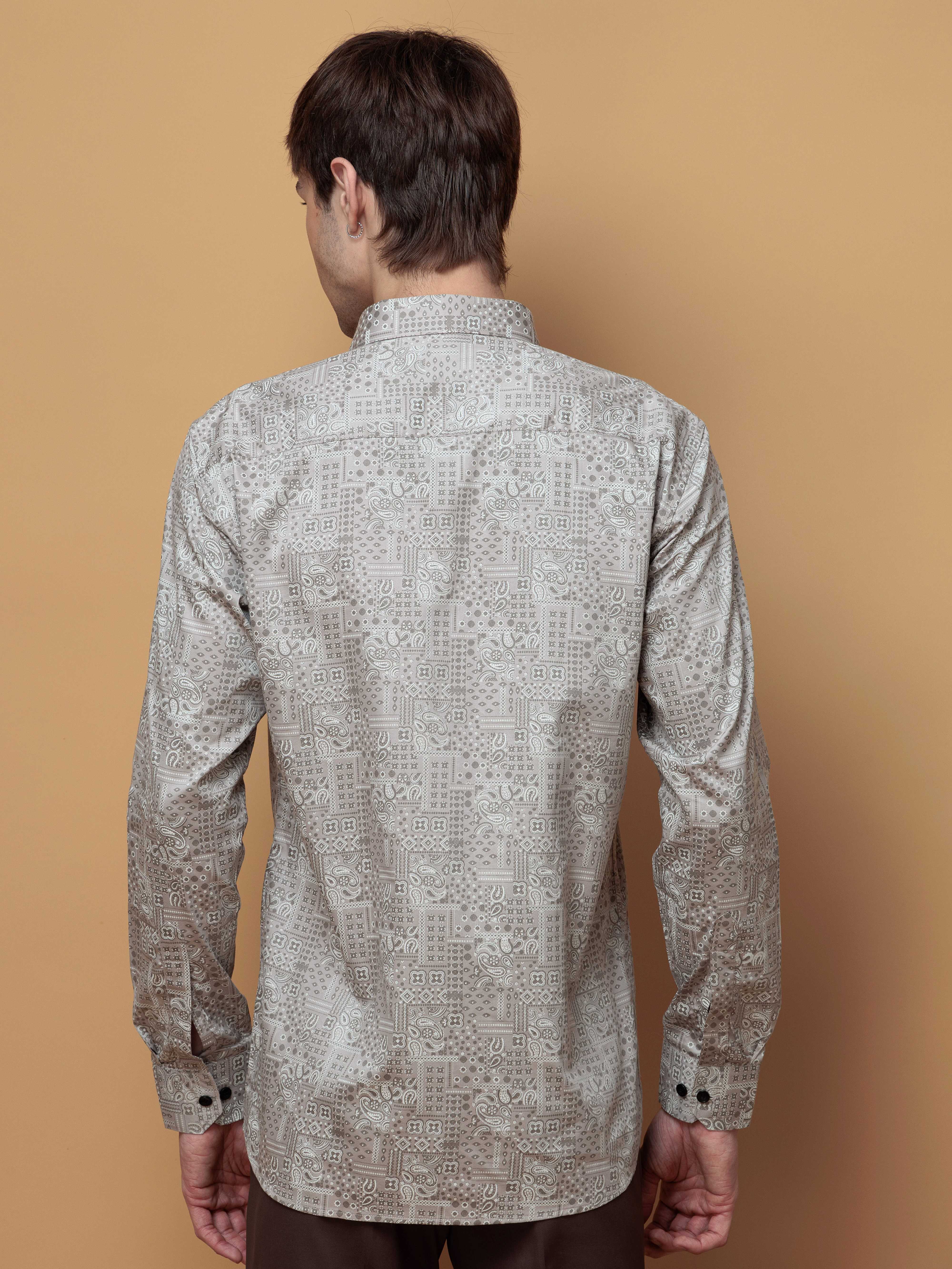 GREY SATIN PREMIUM PRINTED CASUAL SHIRT FOR MEN'S