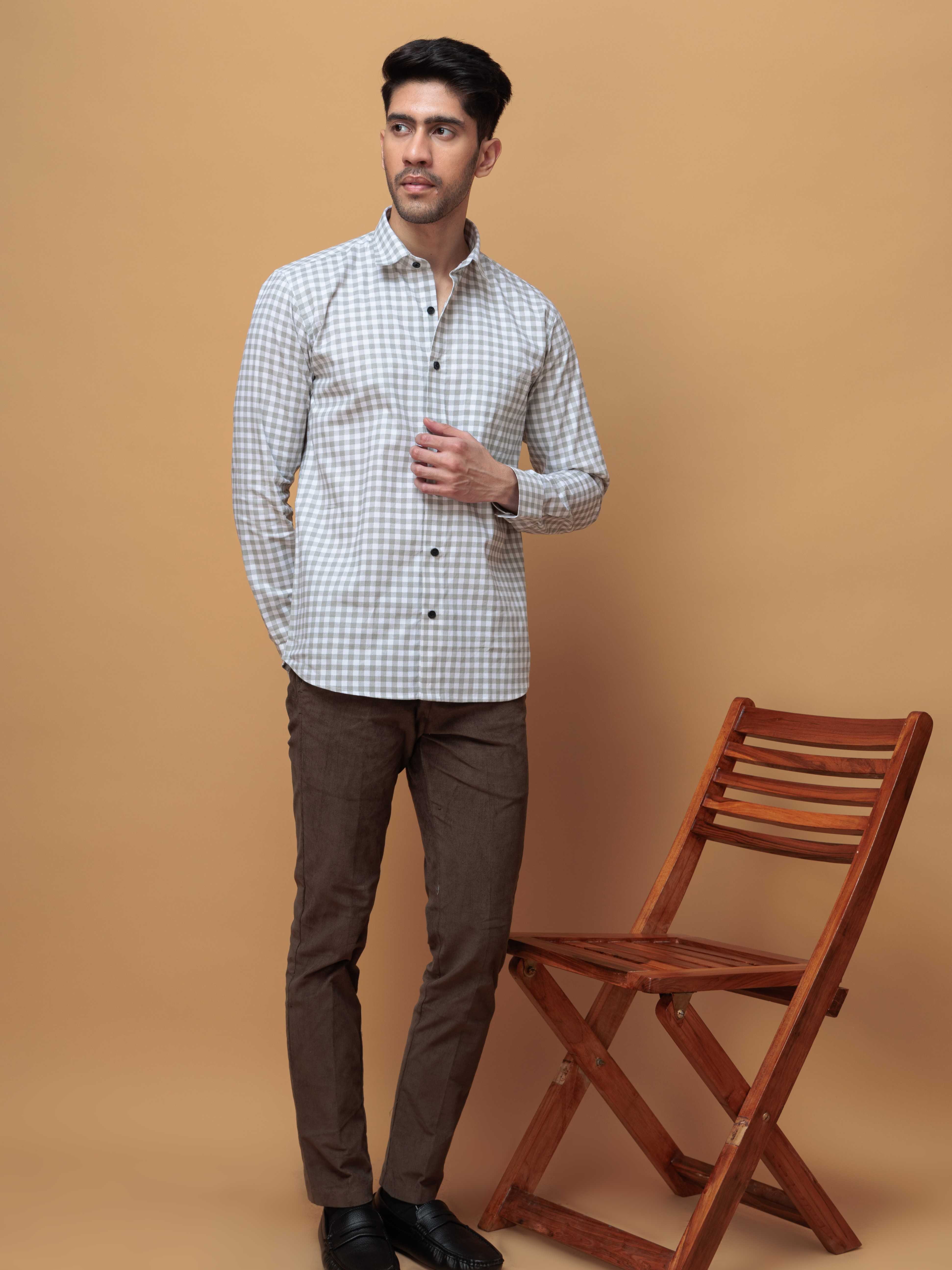 GREEN CHECKERED PRINTED COTTON CASUAL SHIRT FOR MEN'S