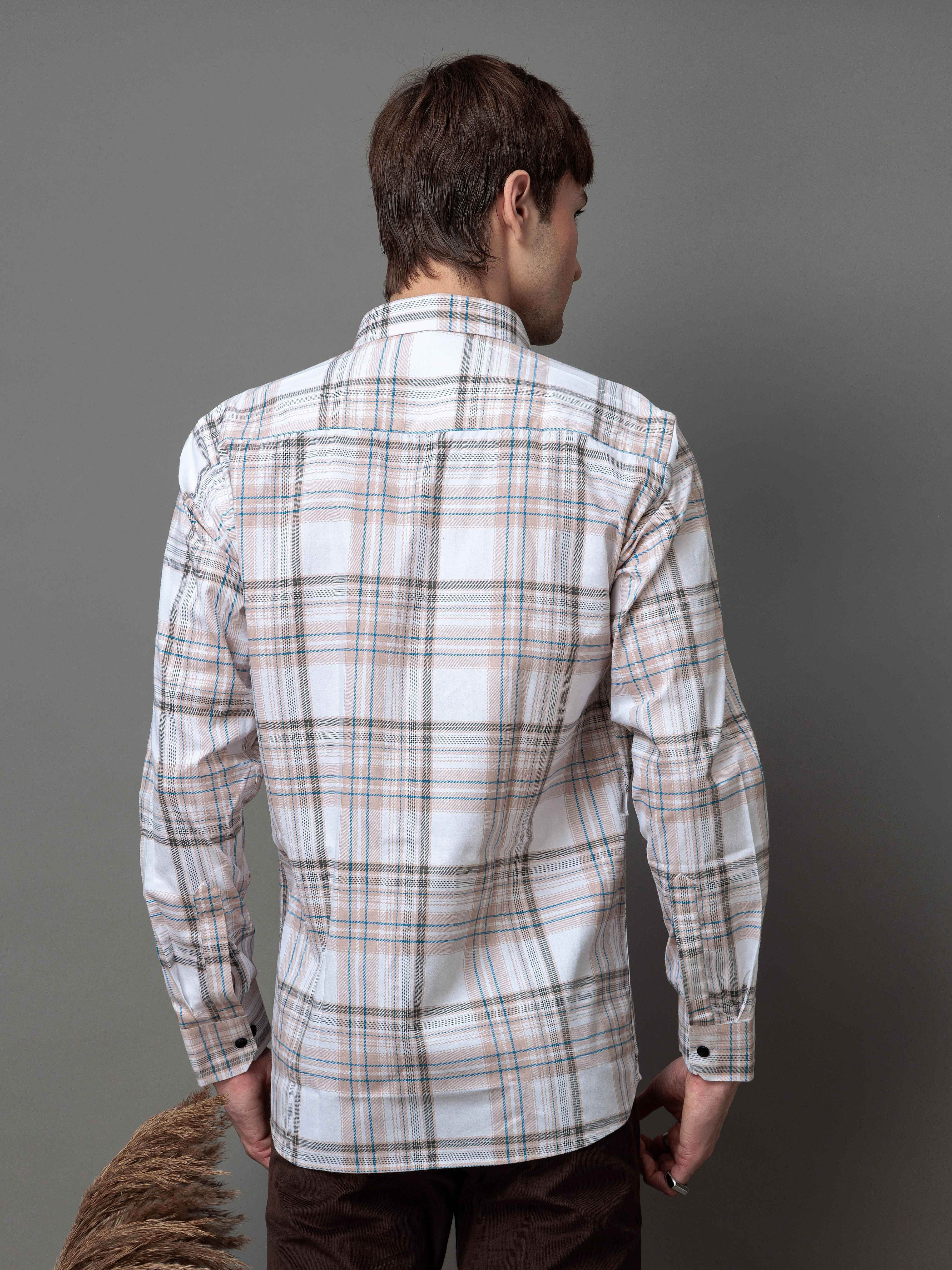 BOX BROWN CHECKED COTTON CASUAL SHIRT FOR MEN'S