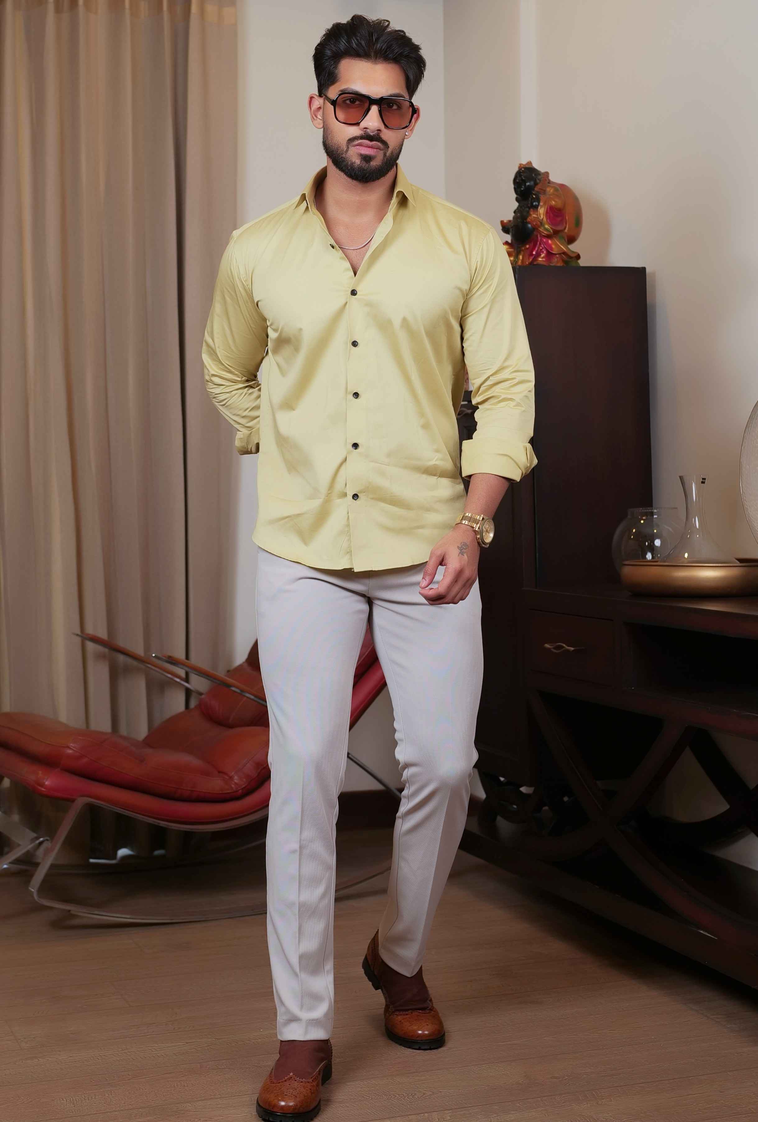 FOOMER FORMY DARK YELLOW LUXURY SATIN SHIRT FOR MEN'S