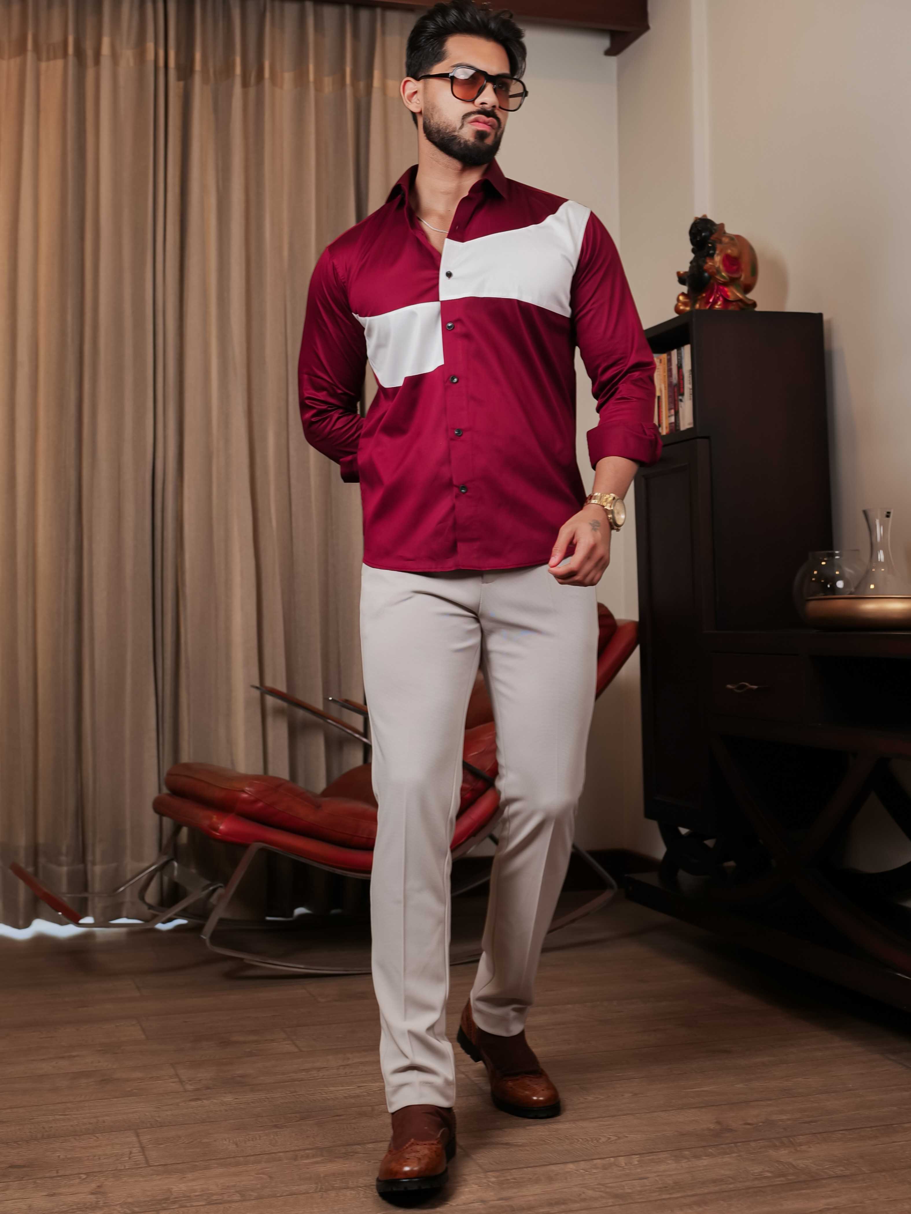 FOOMER MAROON CUT N SEW DESIGNER SHIRT FOR MEN'S