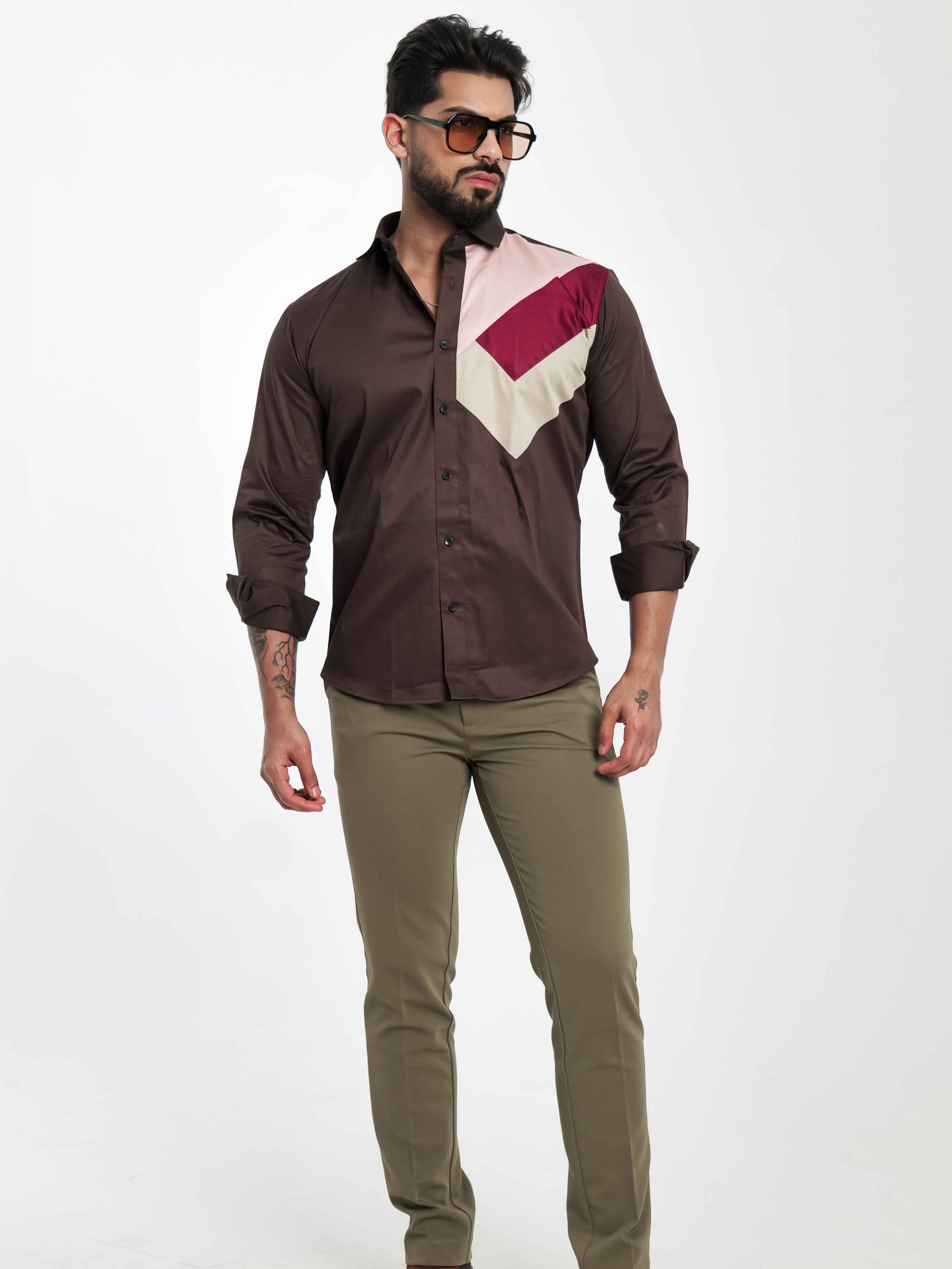 FOOMER BROWN CUT N SEW DESIGNER SHIRT FOR MEN'S