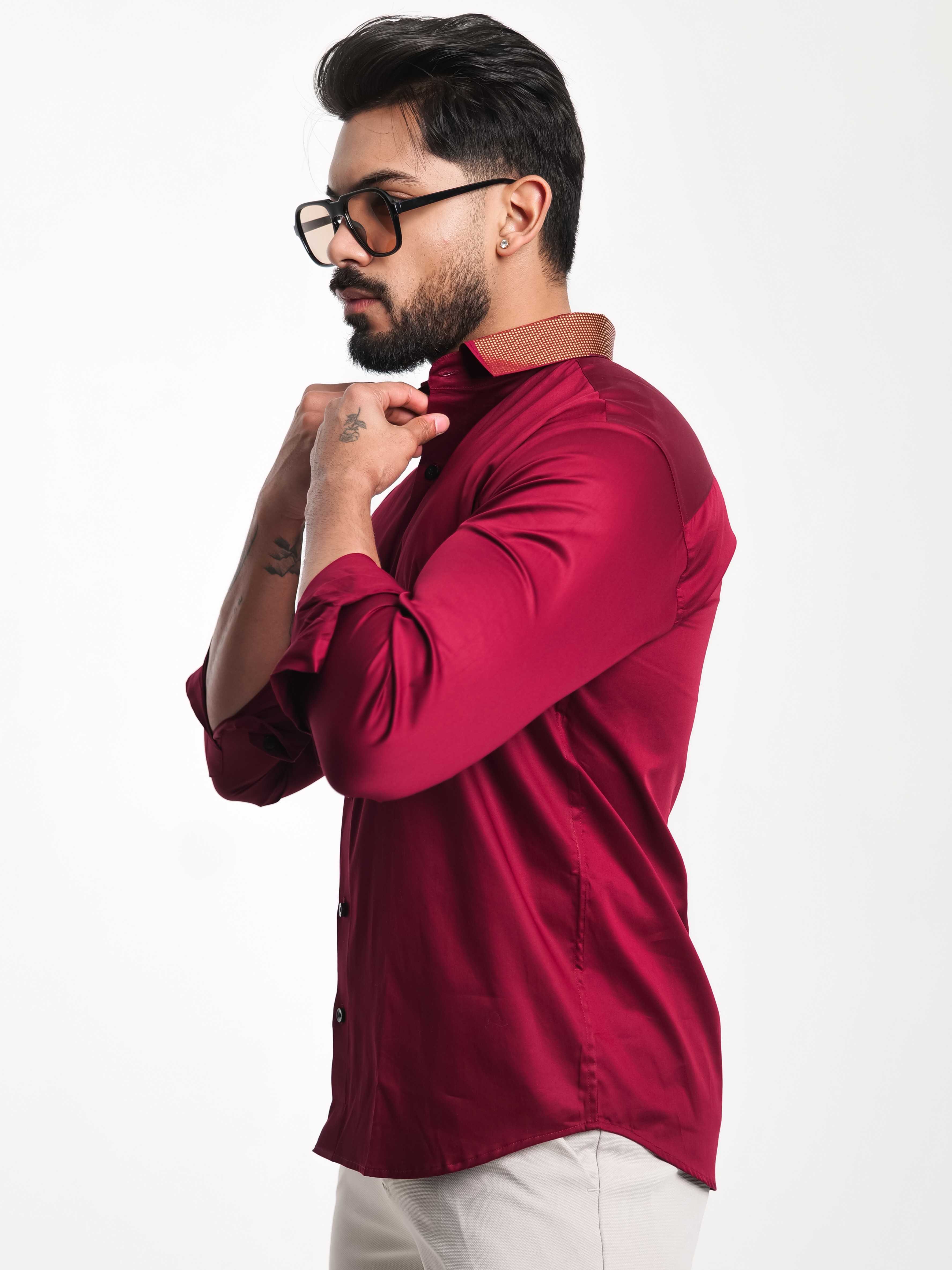 FOOMER MAROON COLLAR SEQUENCE DESIGNER SHIRT FOR MEN'S