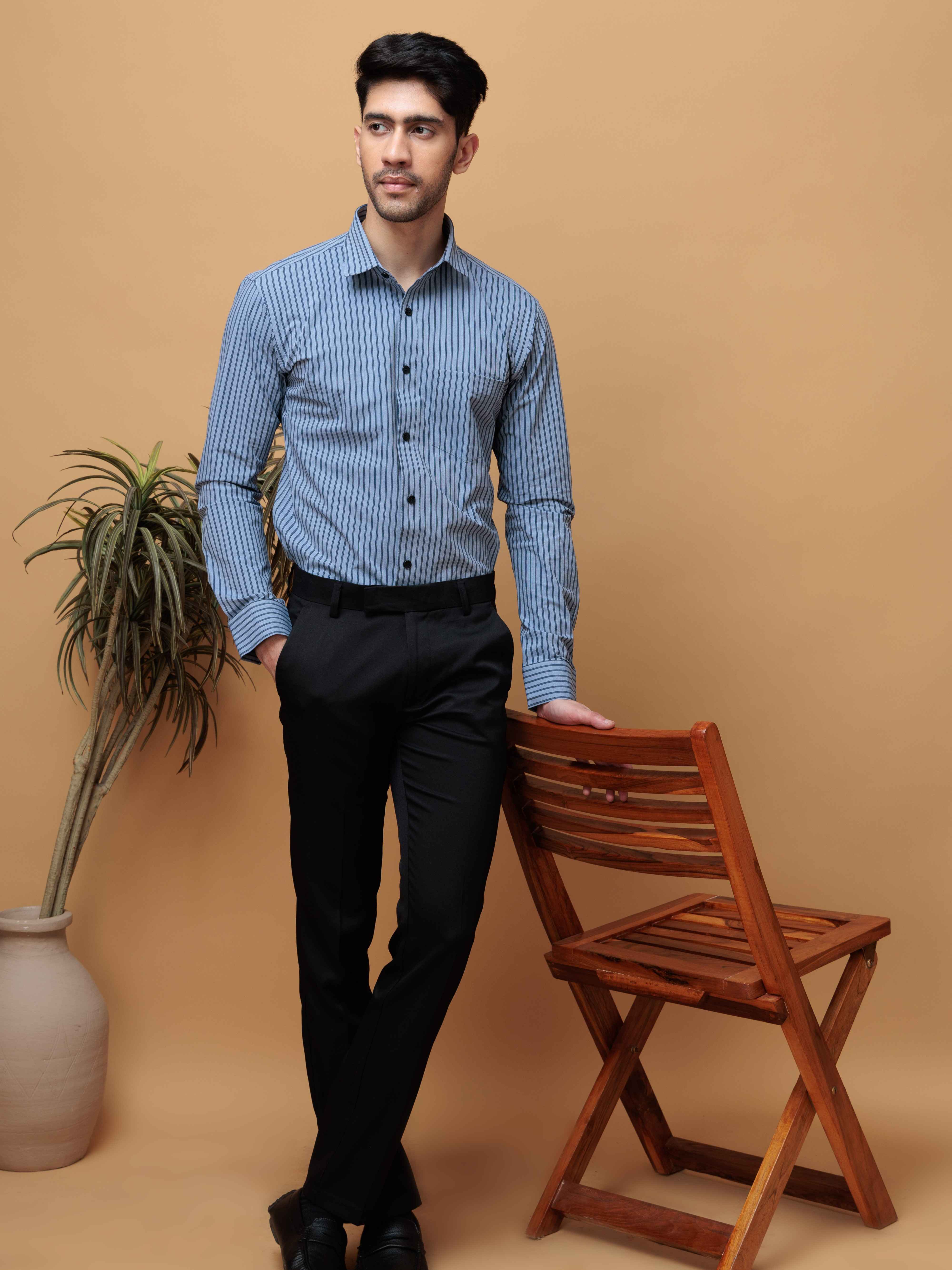 BLUE STRIPES COTTON REGULAR FIT MEN'S CASUAL SHIRT FOR MEN'S