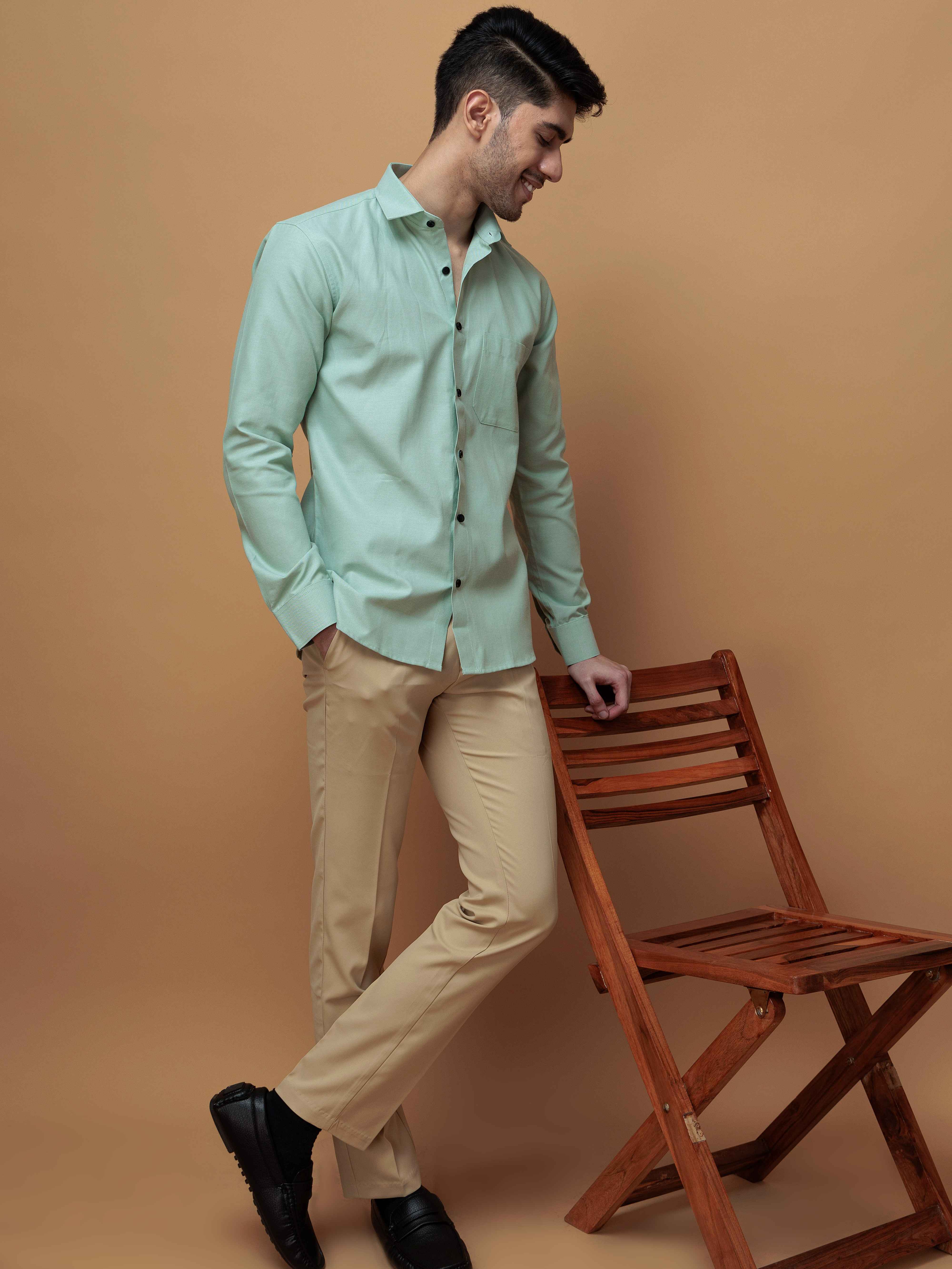 FORMAL GREEN PLAIN OXFORD COTTON CASUAL SHIRT FOR MEN'S