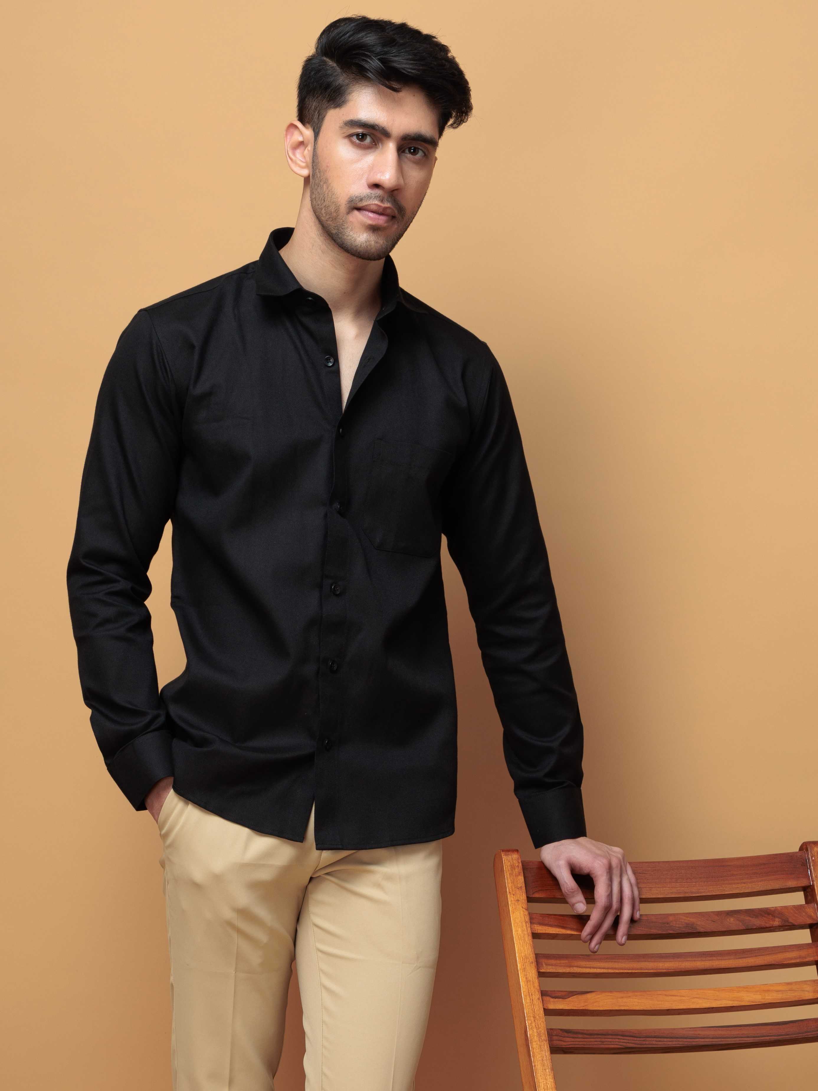 FORMAL BLACK PLAIN OXFORD COTTON CASUAL SHIRT FOR MEN'S
