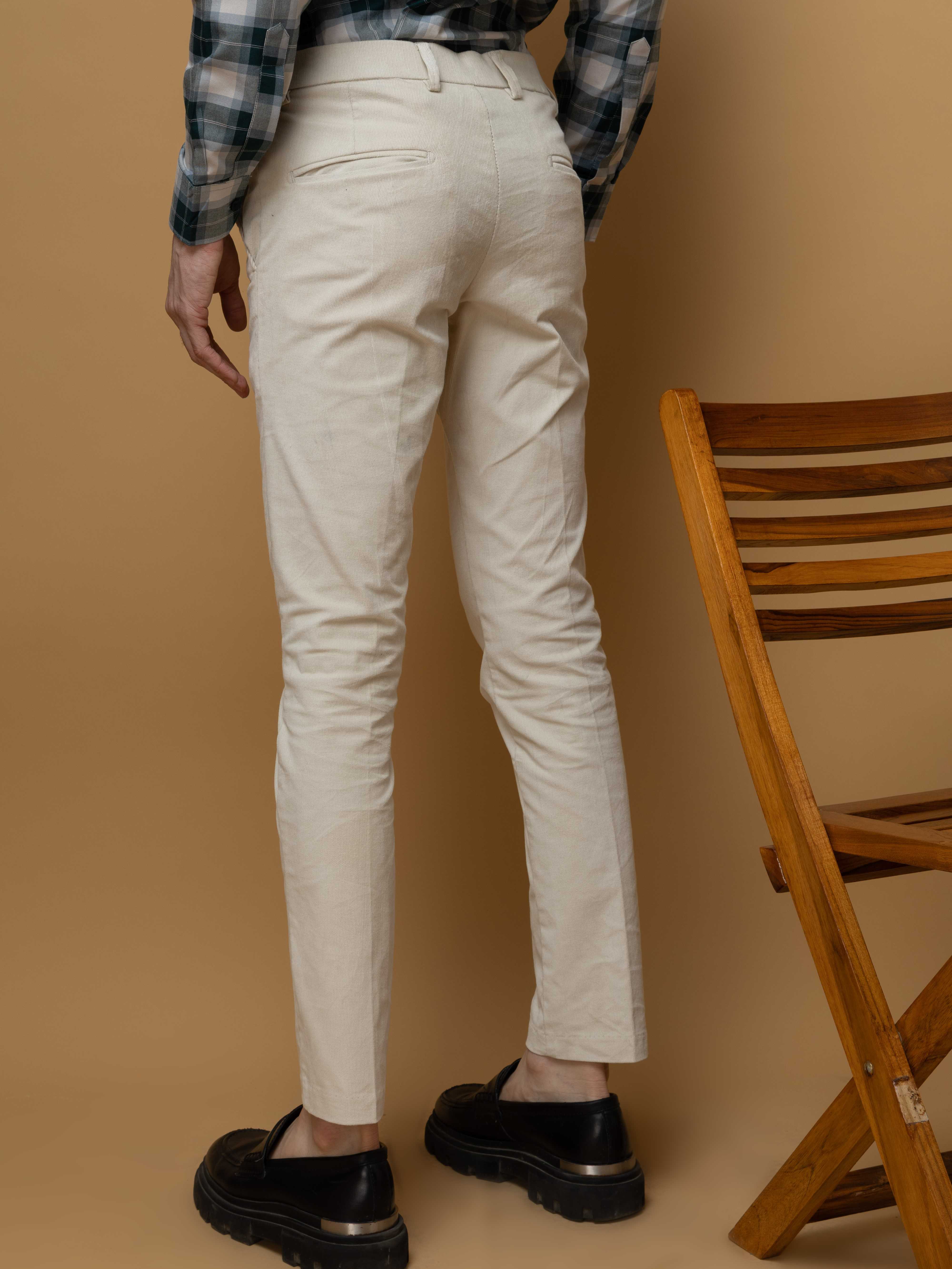 FOOMER OFF WHITE CORDUROY RELAXED FIT TROUSERS FOR MEN'S