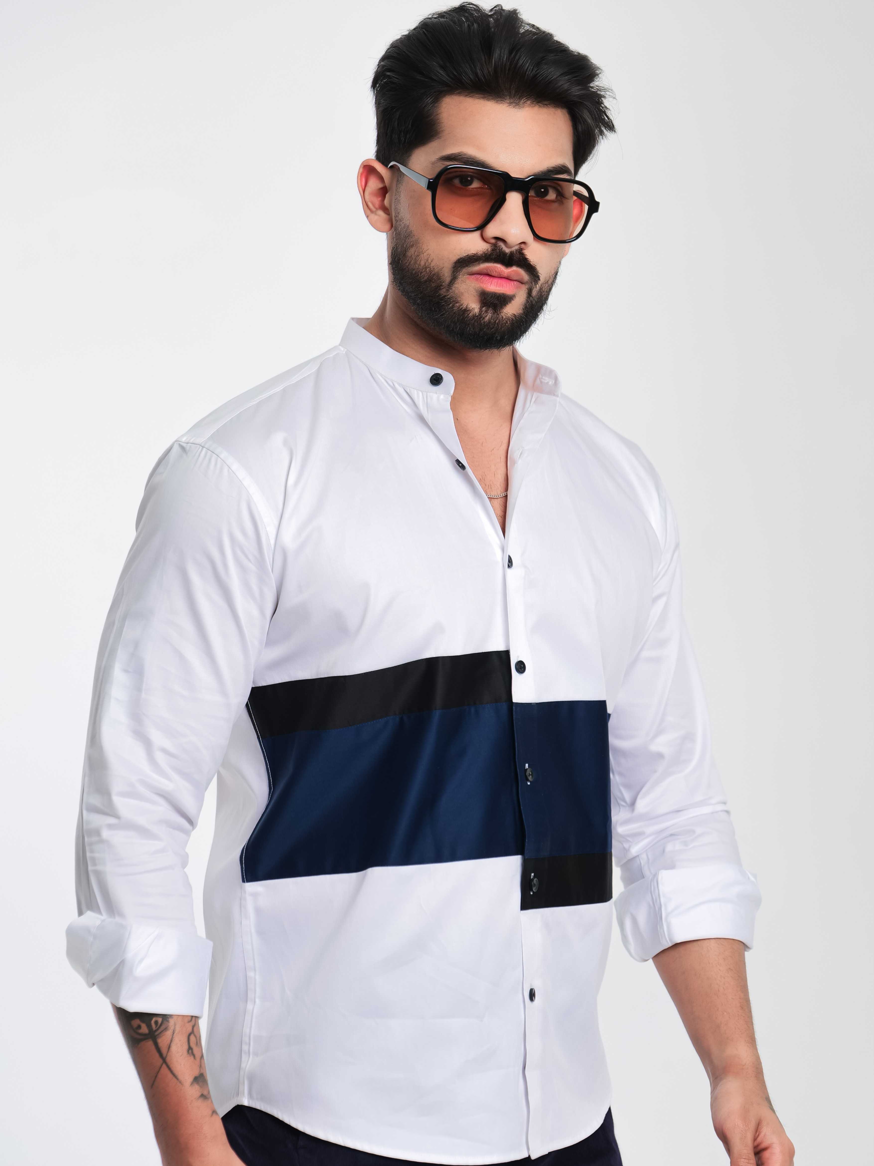 FOOMER WHITE CUT N SEW DESIGNER SHIRT FOR MEN'S