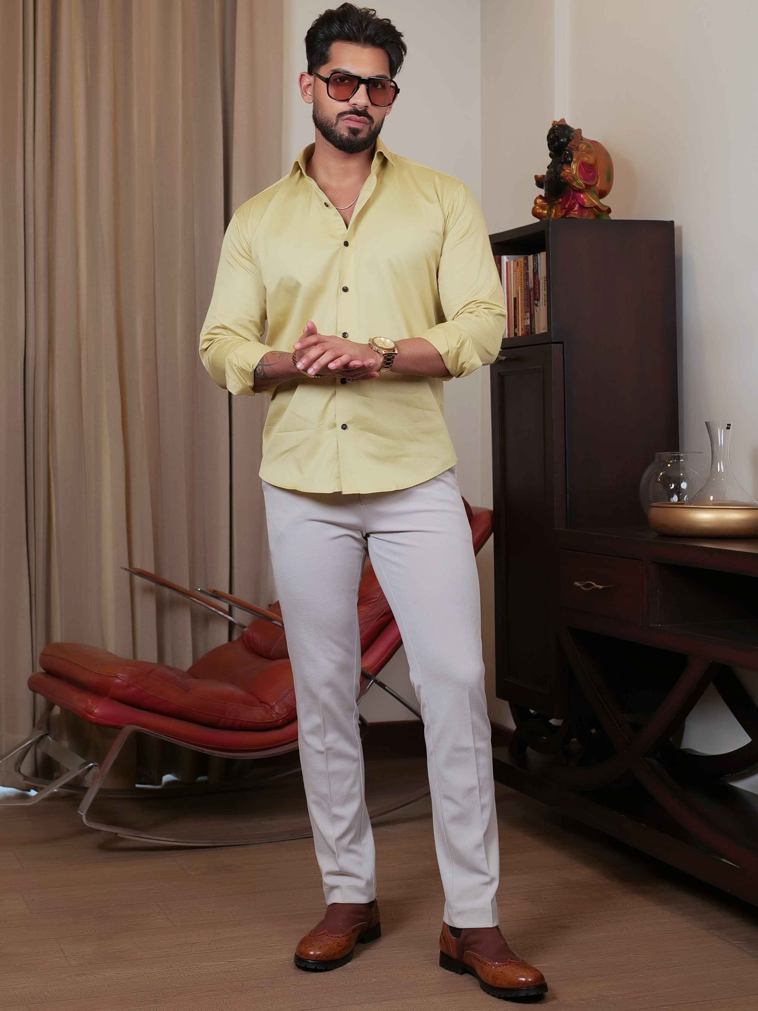 FOOMER FORMY DARK YELLOW LUXURY SATIN SHIRT FOR MEN'S