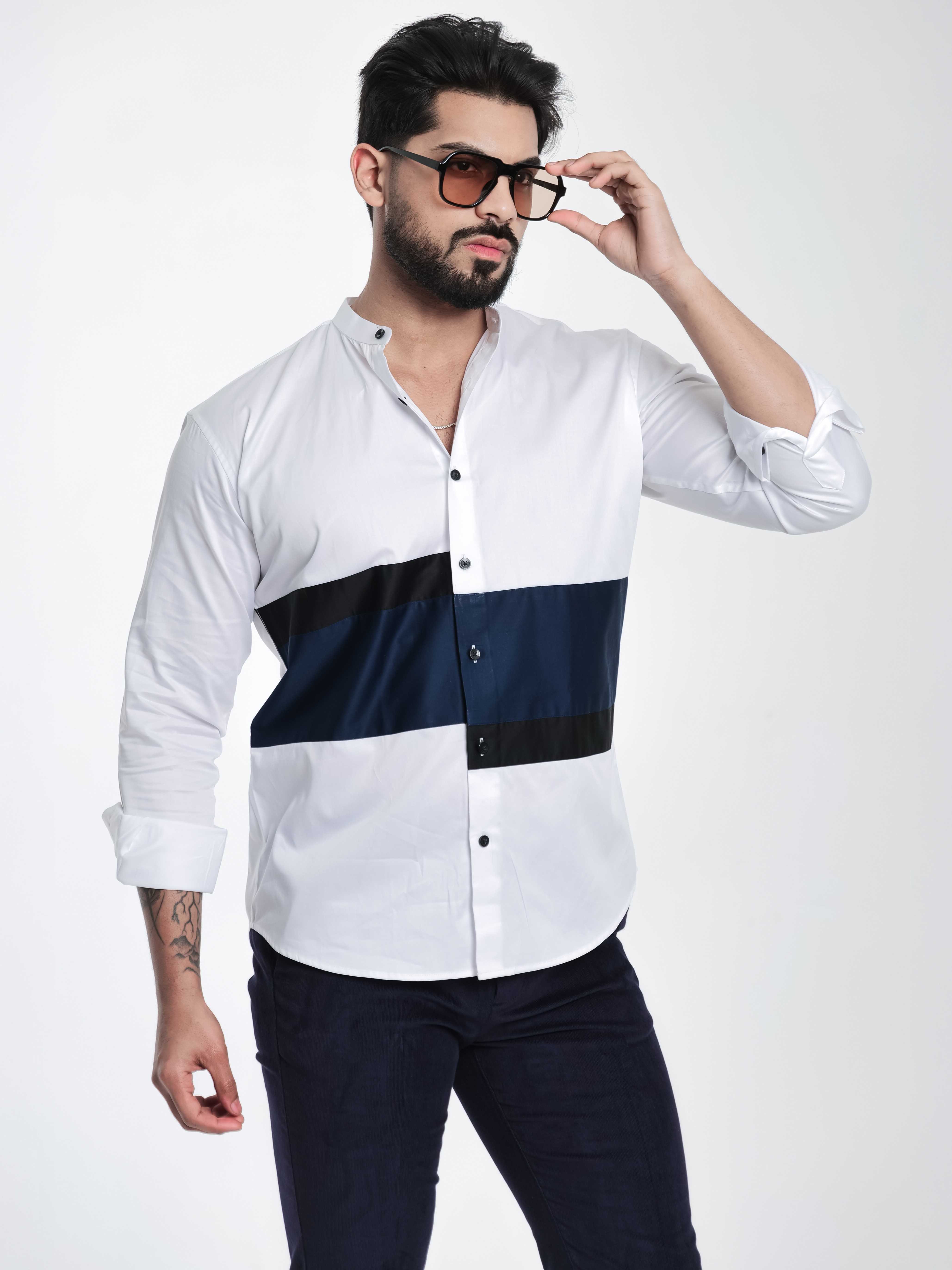 FOOMER WHITE CUT N SEW DESIGNER SHIRT FOR MEN'S