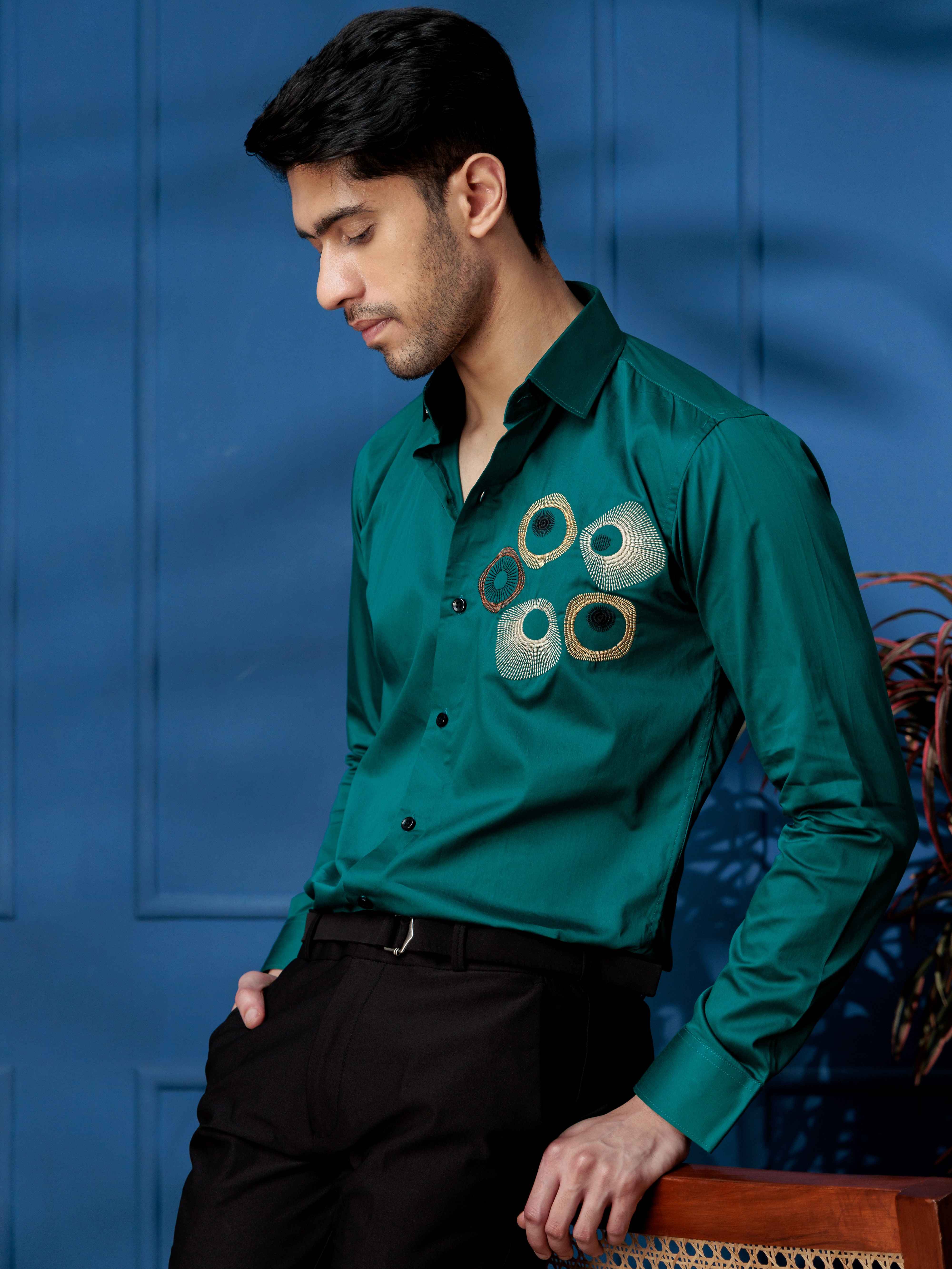 FOOMER VIRTUAL ROUND EMBROIDERED RAMA LUXURY COTTON SHIRT FOR MEN