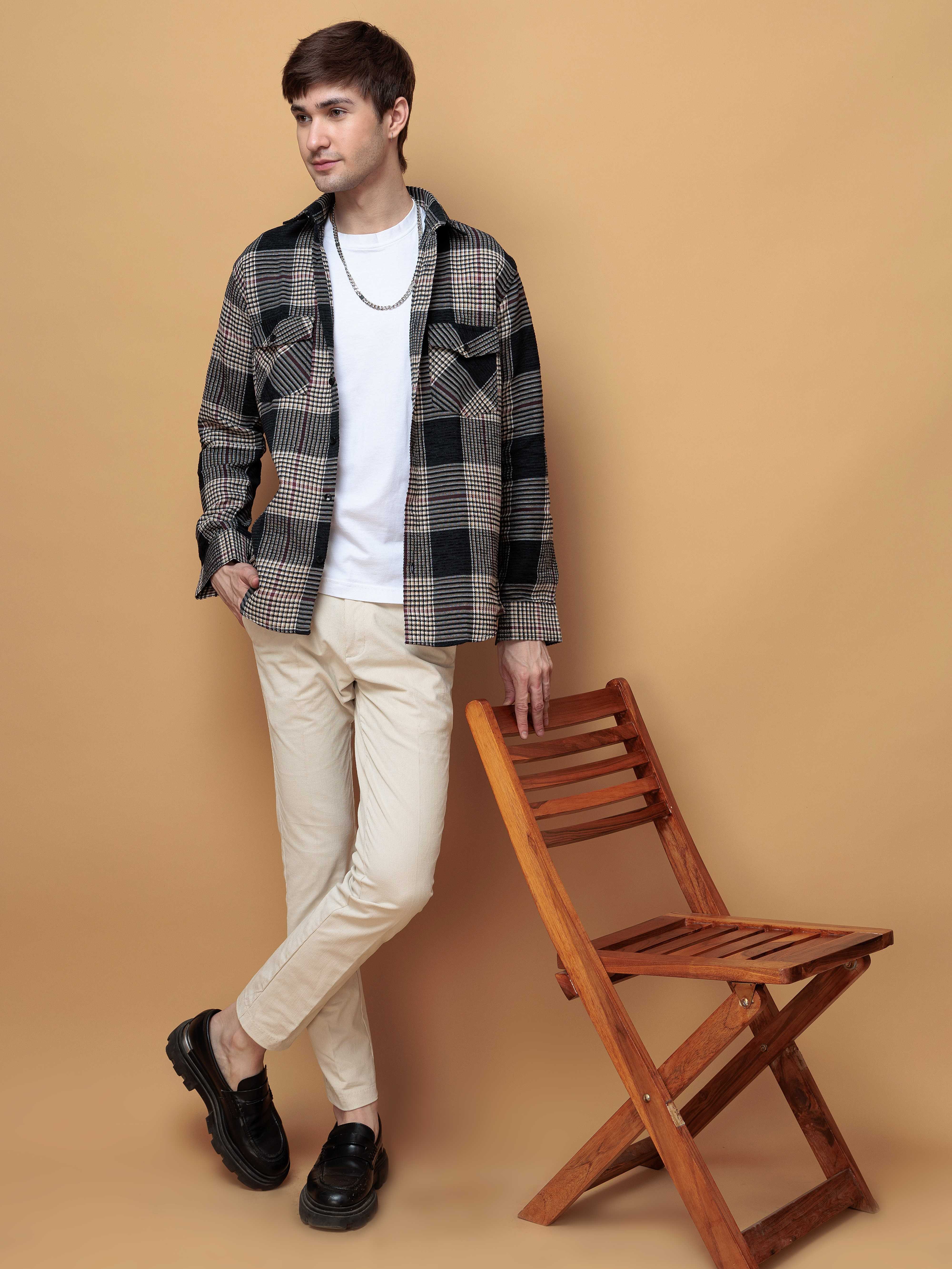 FOOMER BLACK GLEN CHECKED CASUAL SHIRT FOR MEN'S