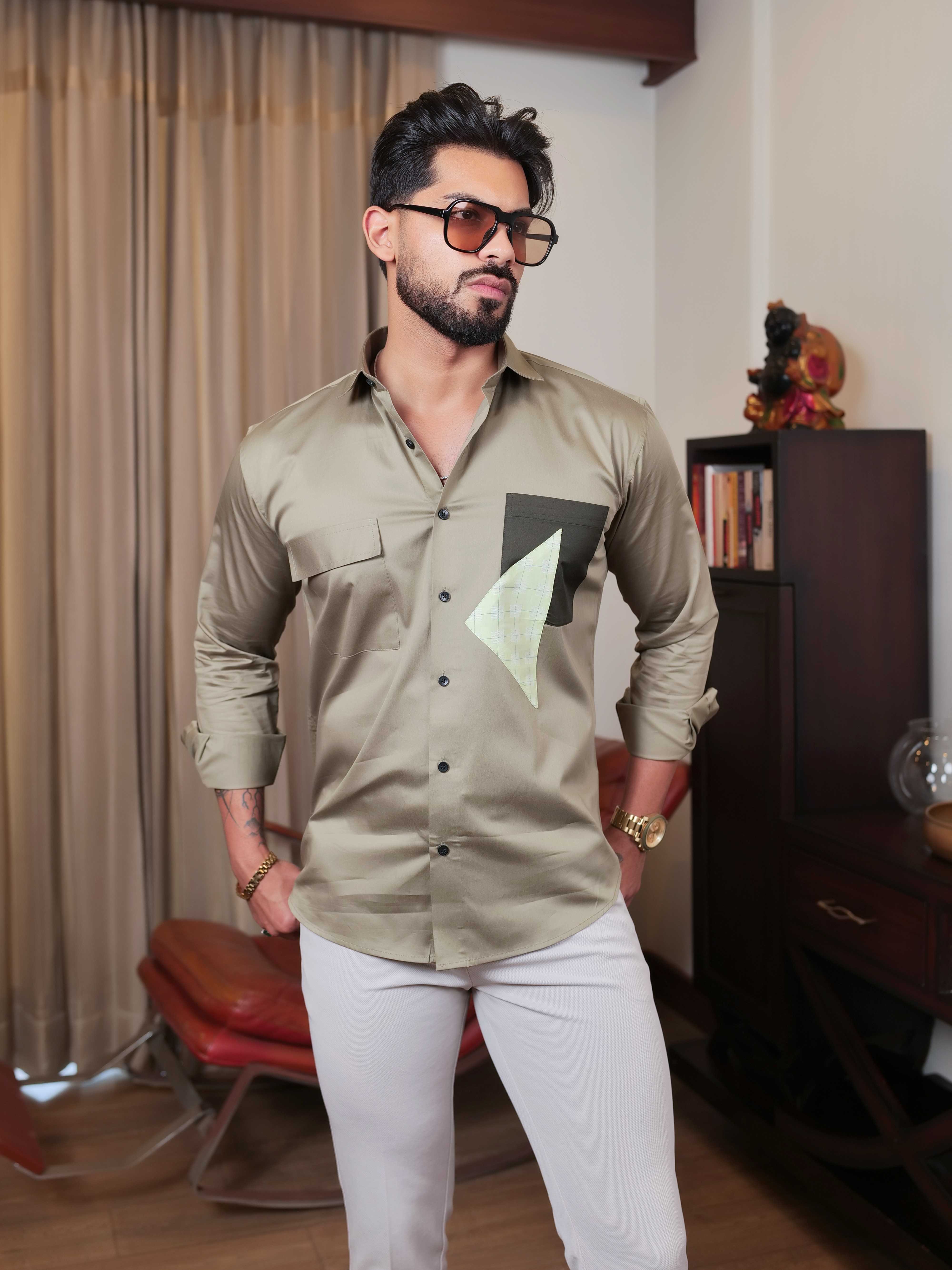 FOOMER GREEN DESIGNER SHIRT FOR MEN'S