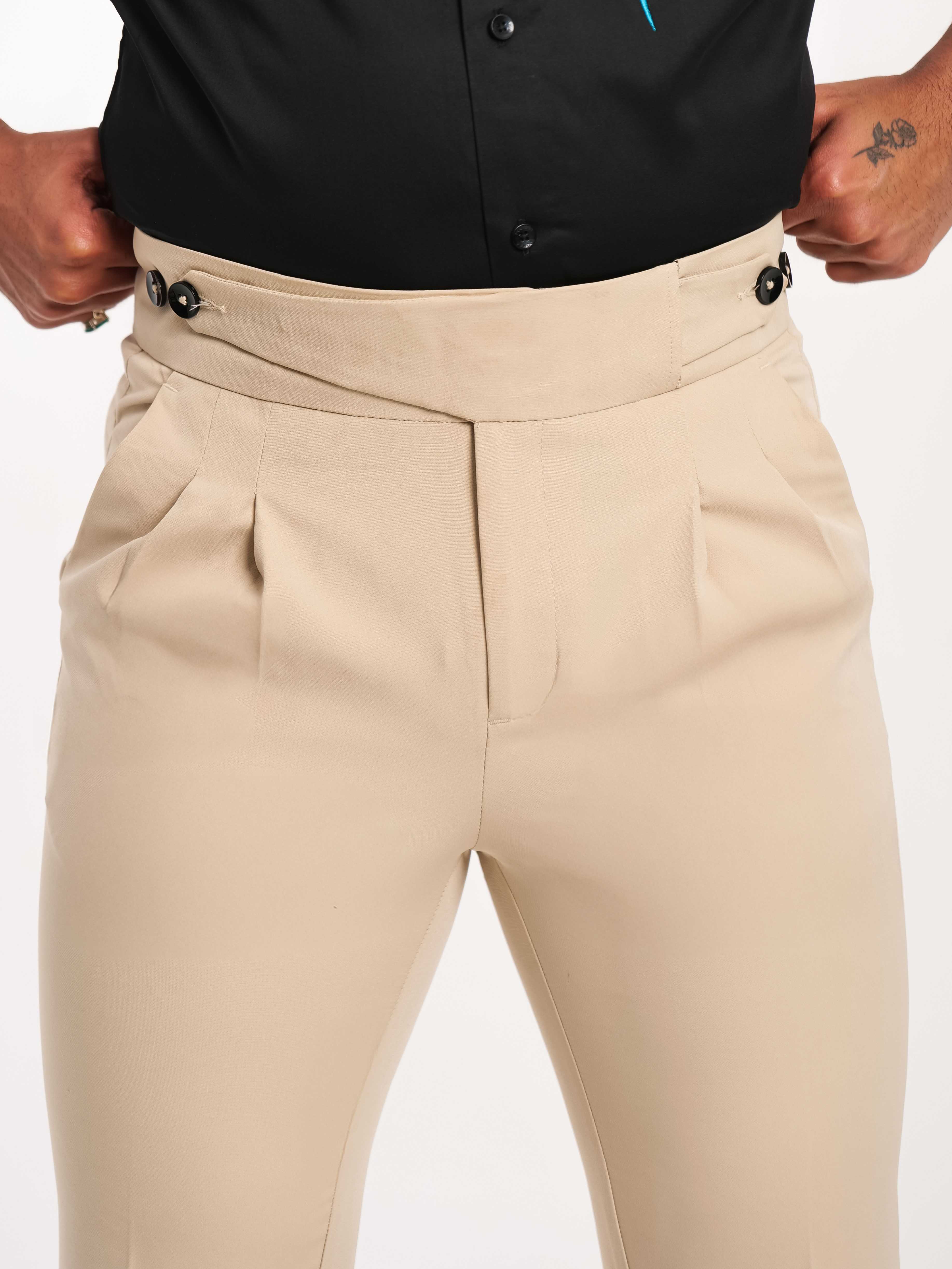 Foomer Designer Cream Gurkha Trouser Pant For Men's