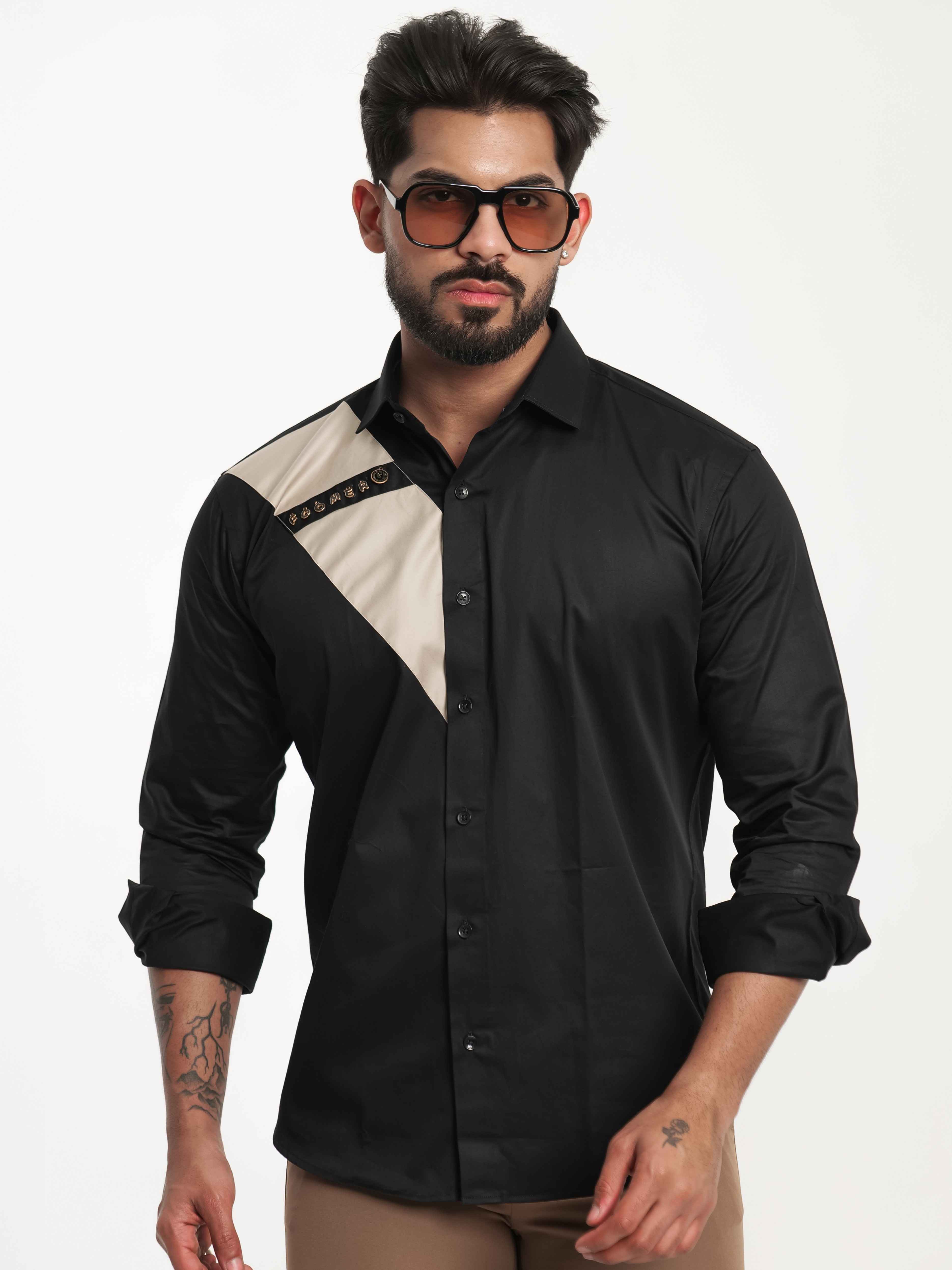 FOOMER BLACK CUT N SEW DESIGNER SHIRT FOR MEN'S