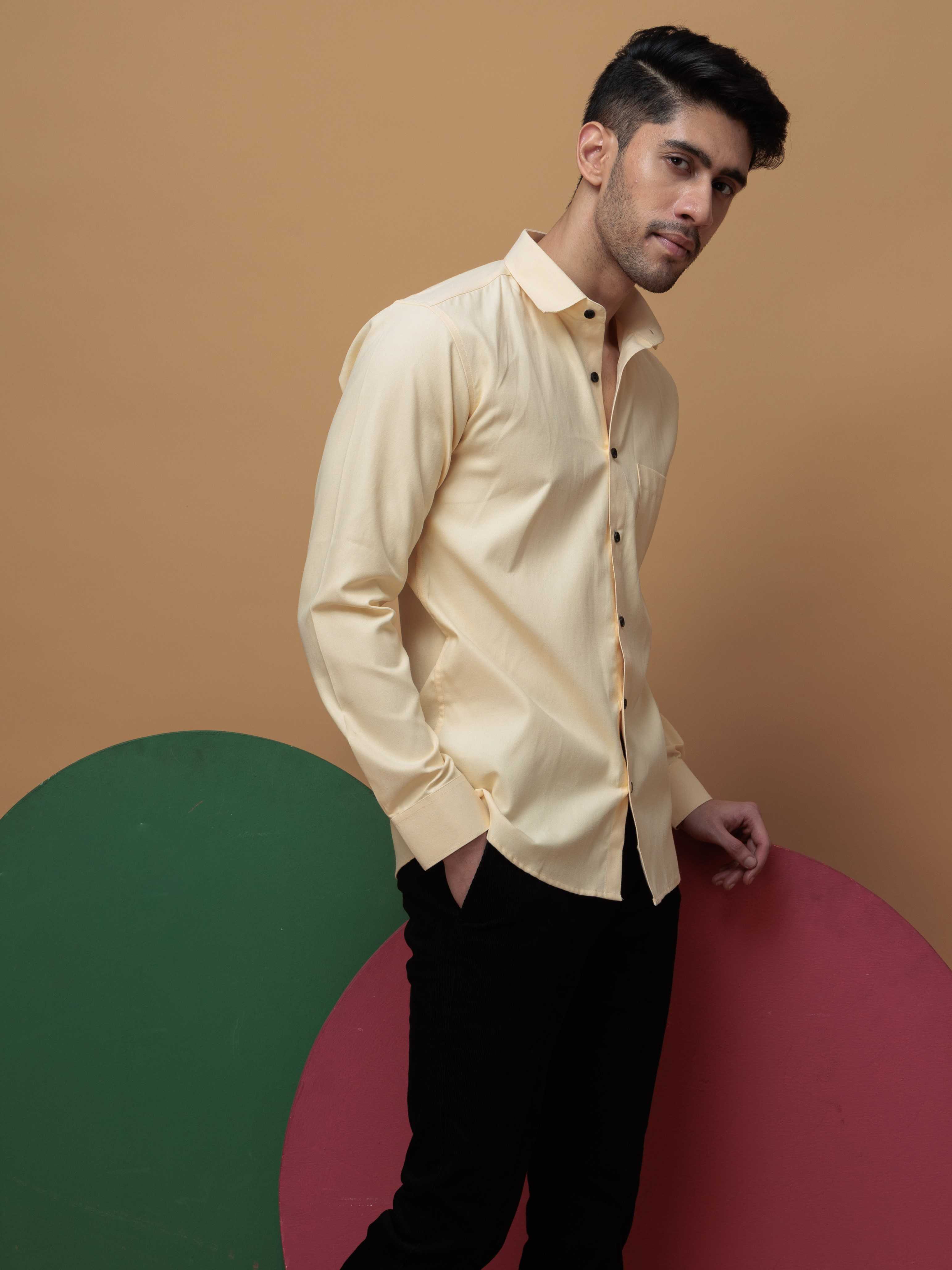 FORMAL YELLOW PLAIN OXFORD COTTON CASUAL SHIRT FOR MEN'S