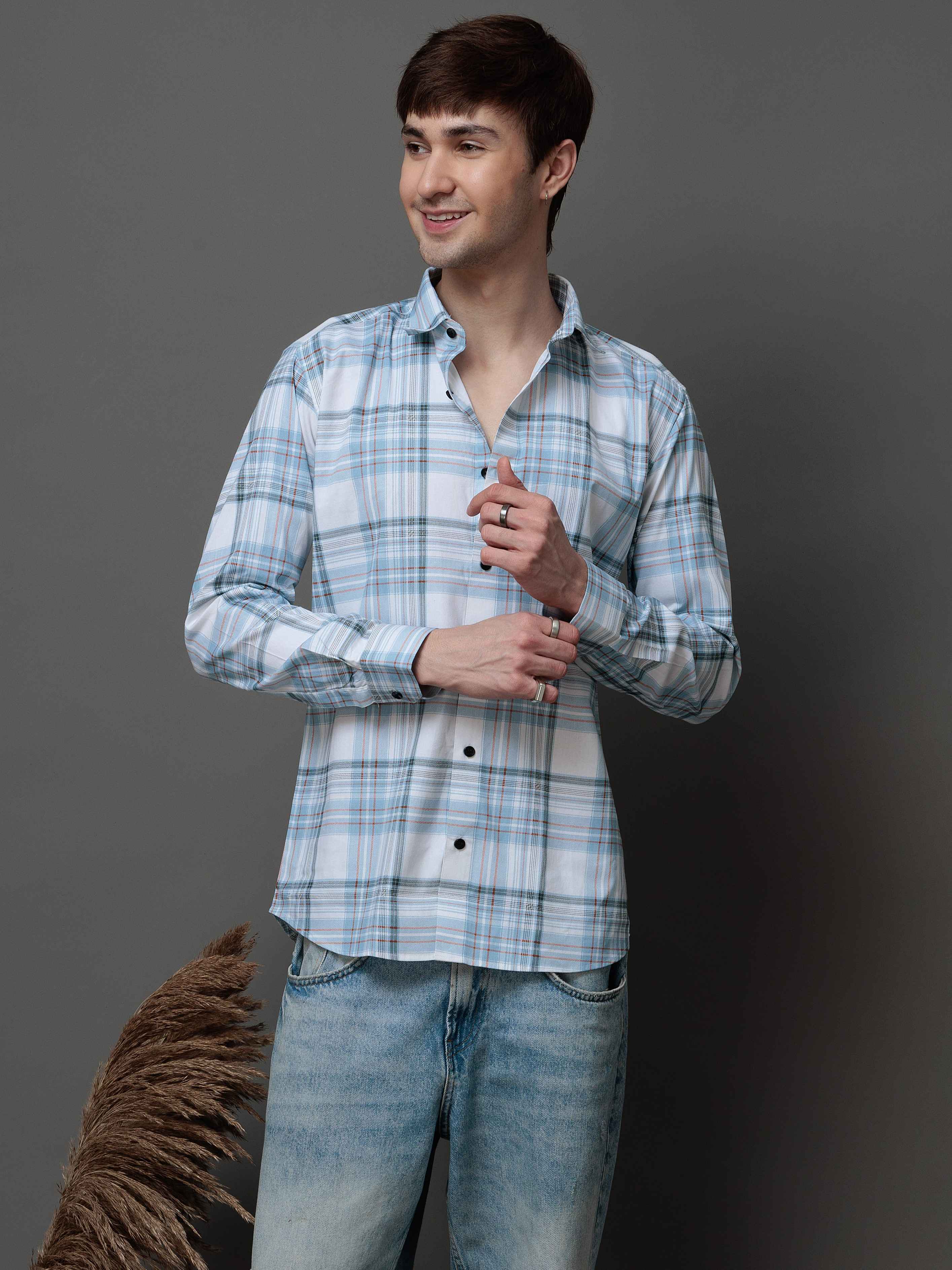 BOX SKY CHECKED COTTON CASUAL SHIRT FOR MEN'S