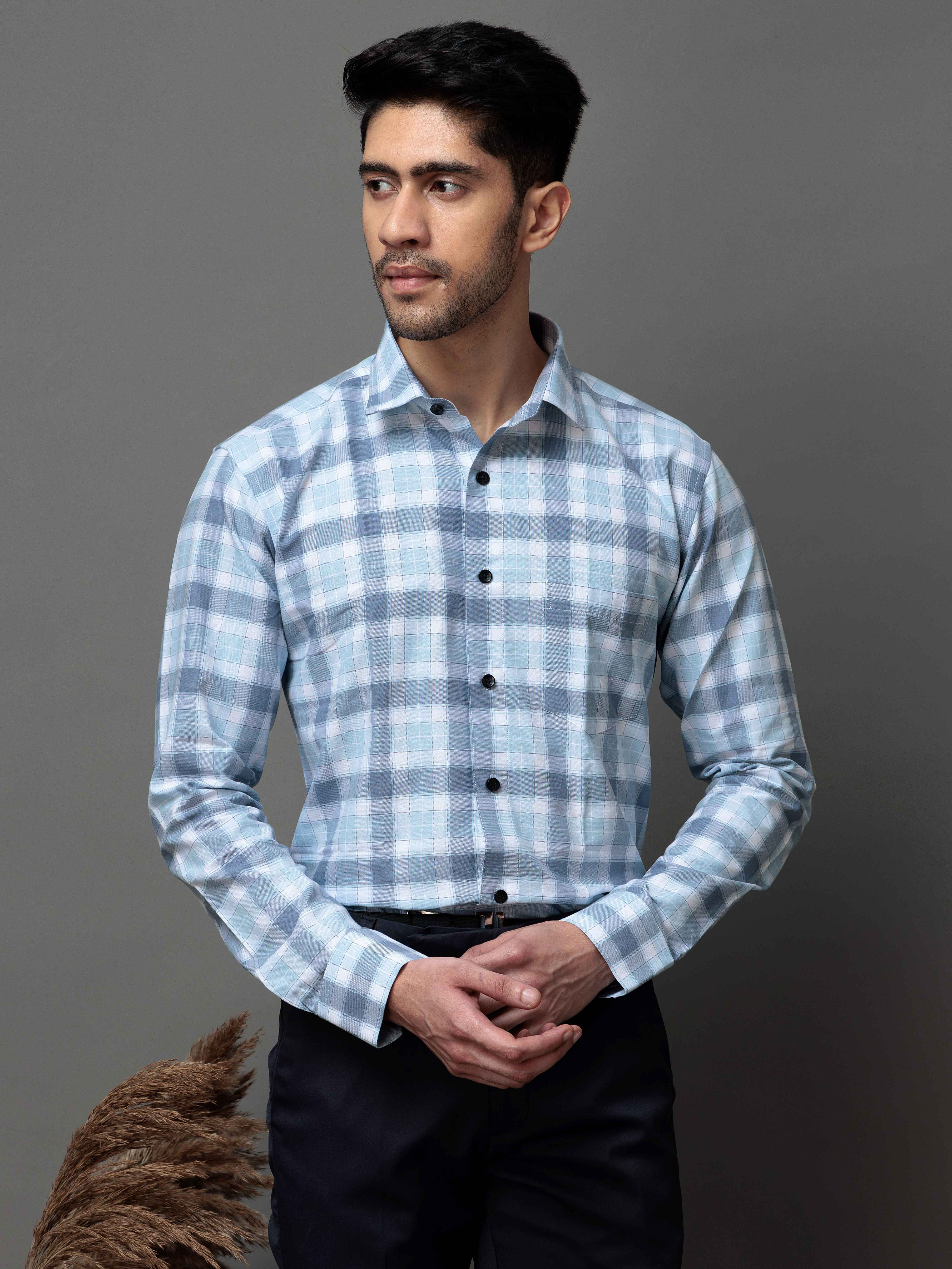 SQUARE SKY CHECKED COTTON CASUAL SHIRT FOR MEN'S