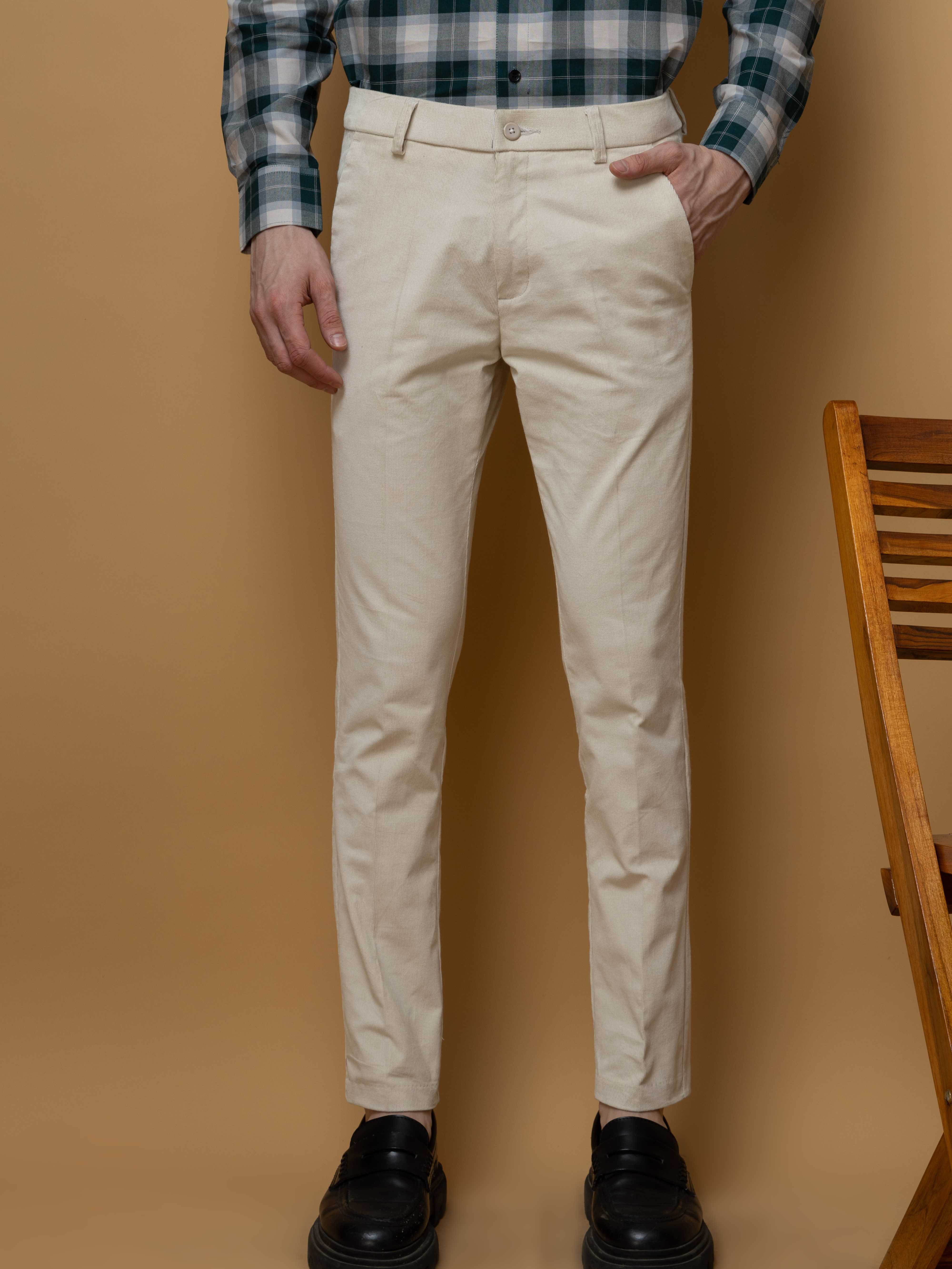 FOOMER OFF WHITE CORDUROY RELAXED FIT TROUSERS FOR MEN'S