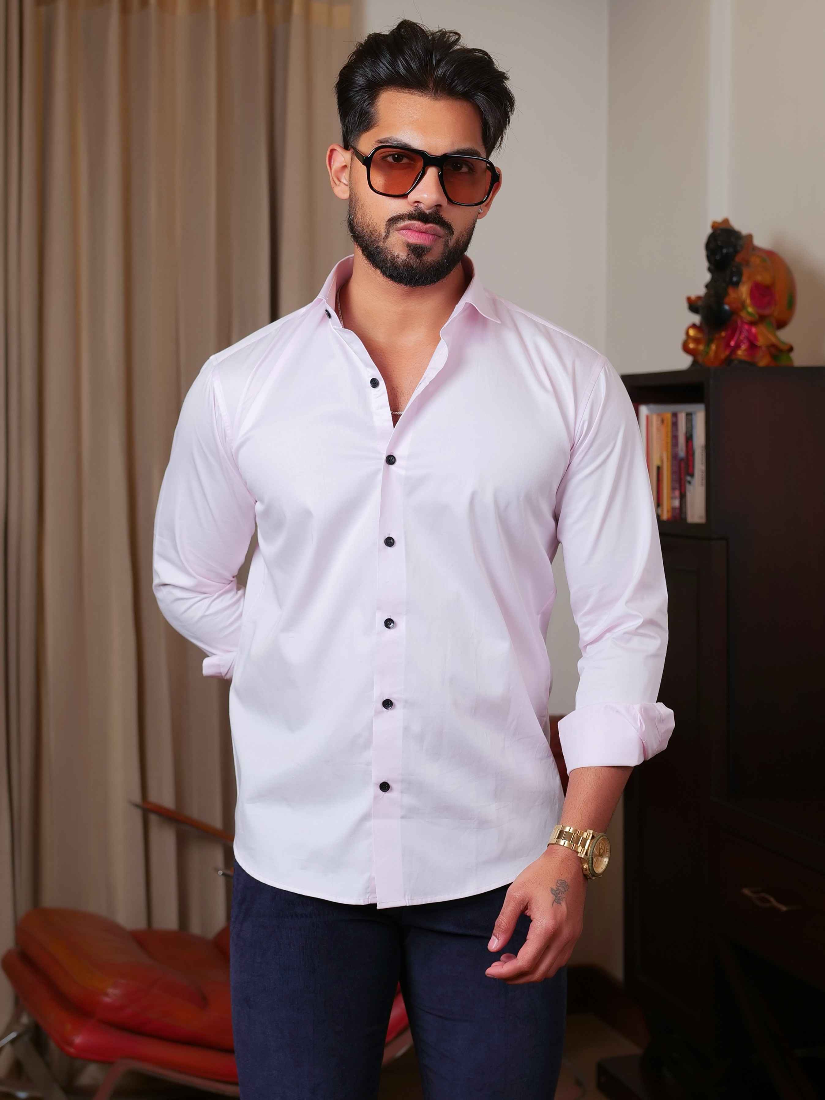 FOOMER FORMY LIGHT PINK LUXURY SATIN SHIRT FOR MEN'S
