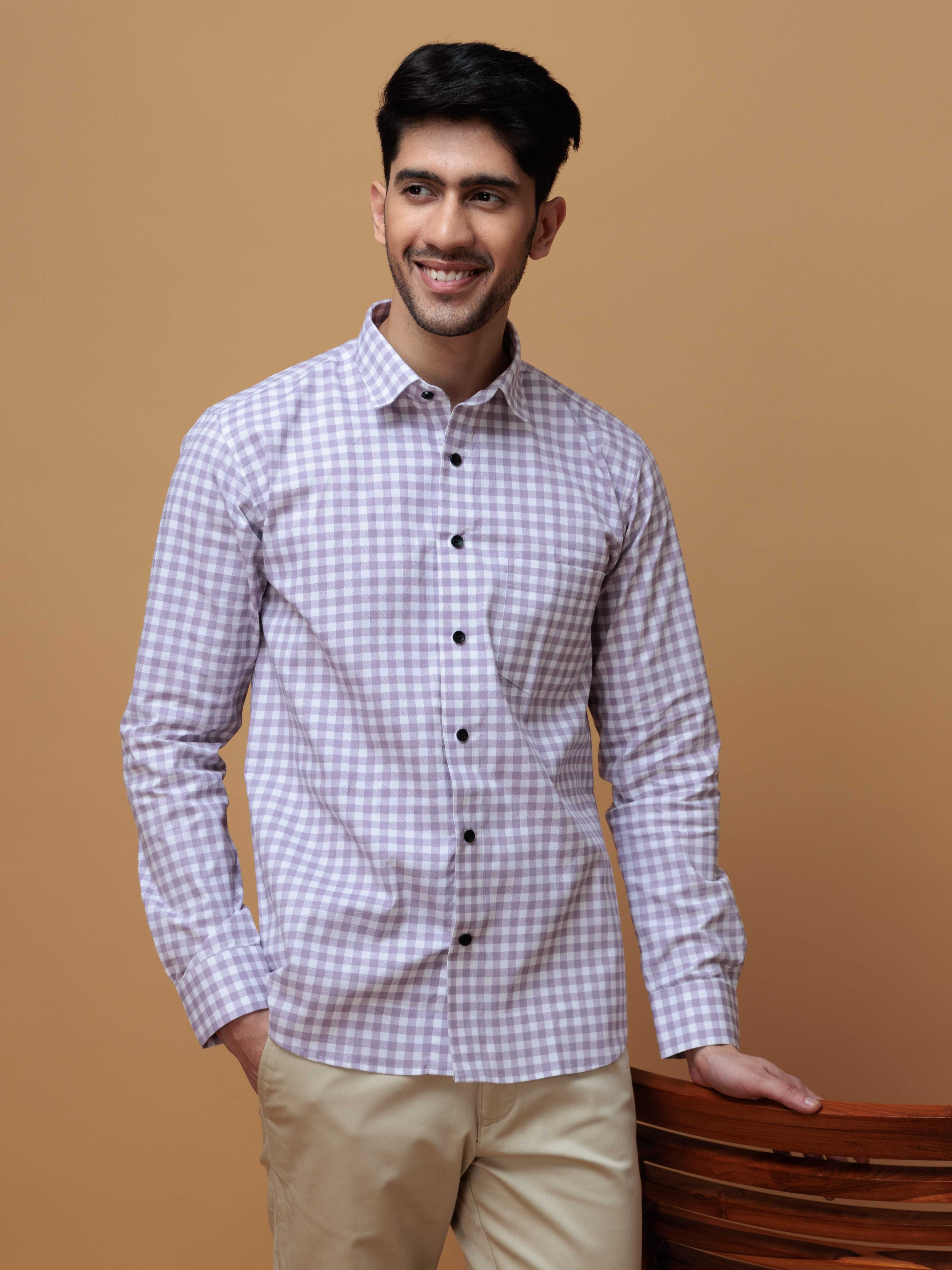 PURPLE CHECKERED PRINTED COTTON CASUAL SHIRT FOR MEN'S