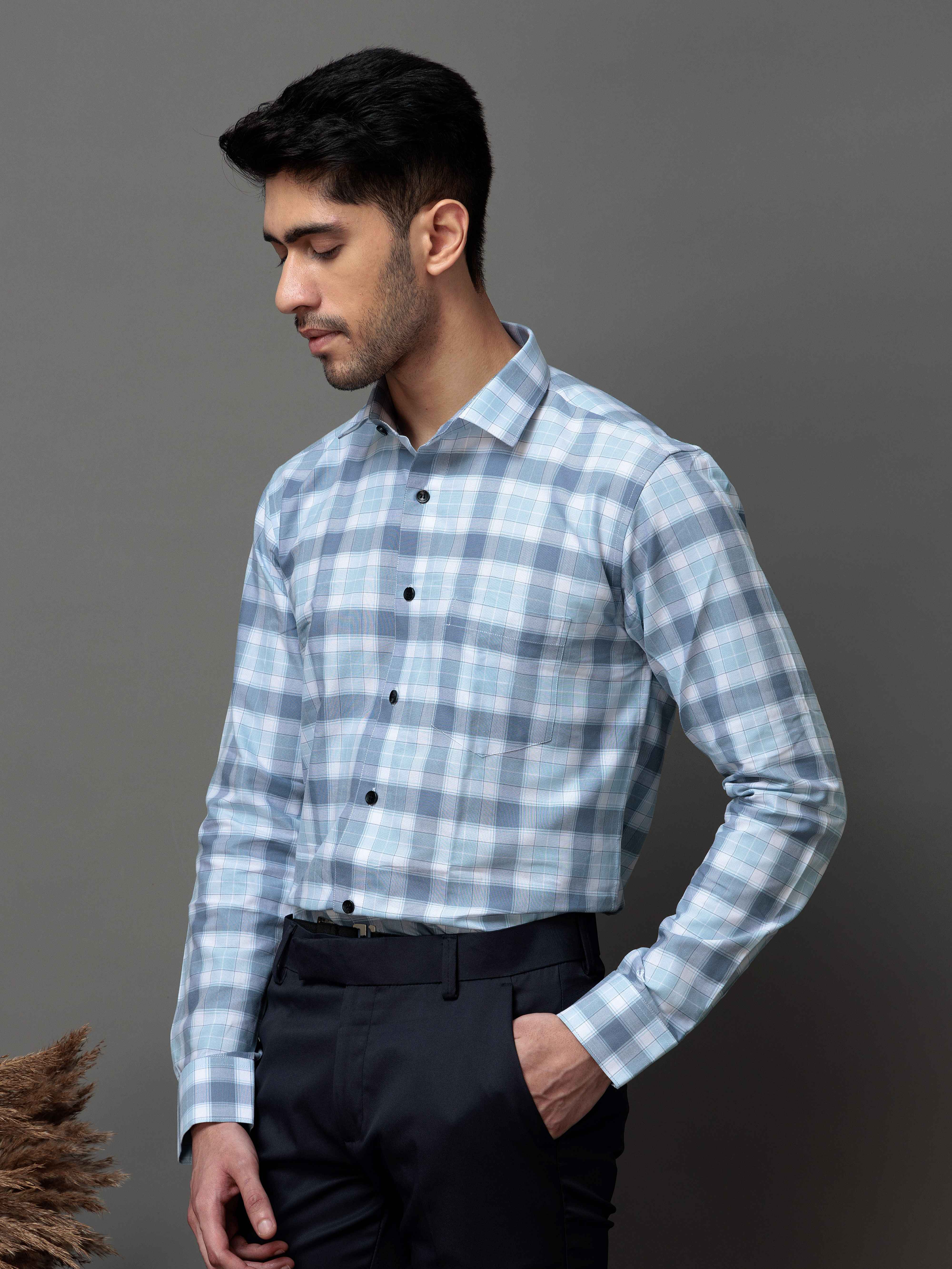 SQUARE SKY CHECKED COTTON CASUAL SHIRT FOR MEN'S