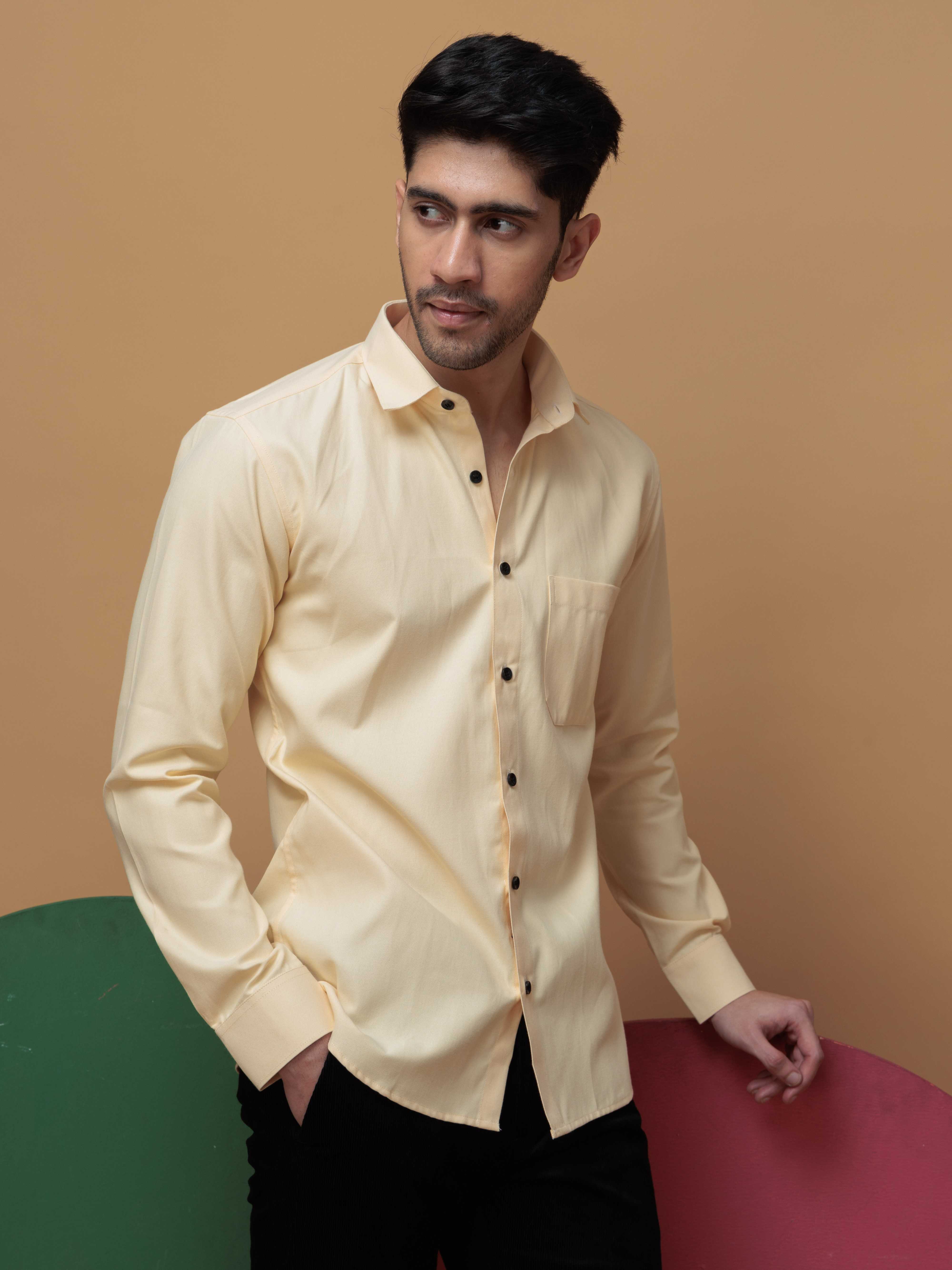 FORMAL YELLOW PLAIN OXFORD COTTON CASUAL SHIRT FOR MEN'S