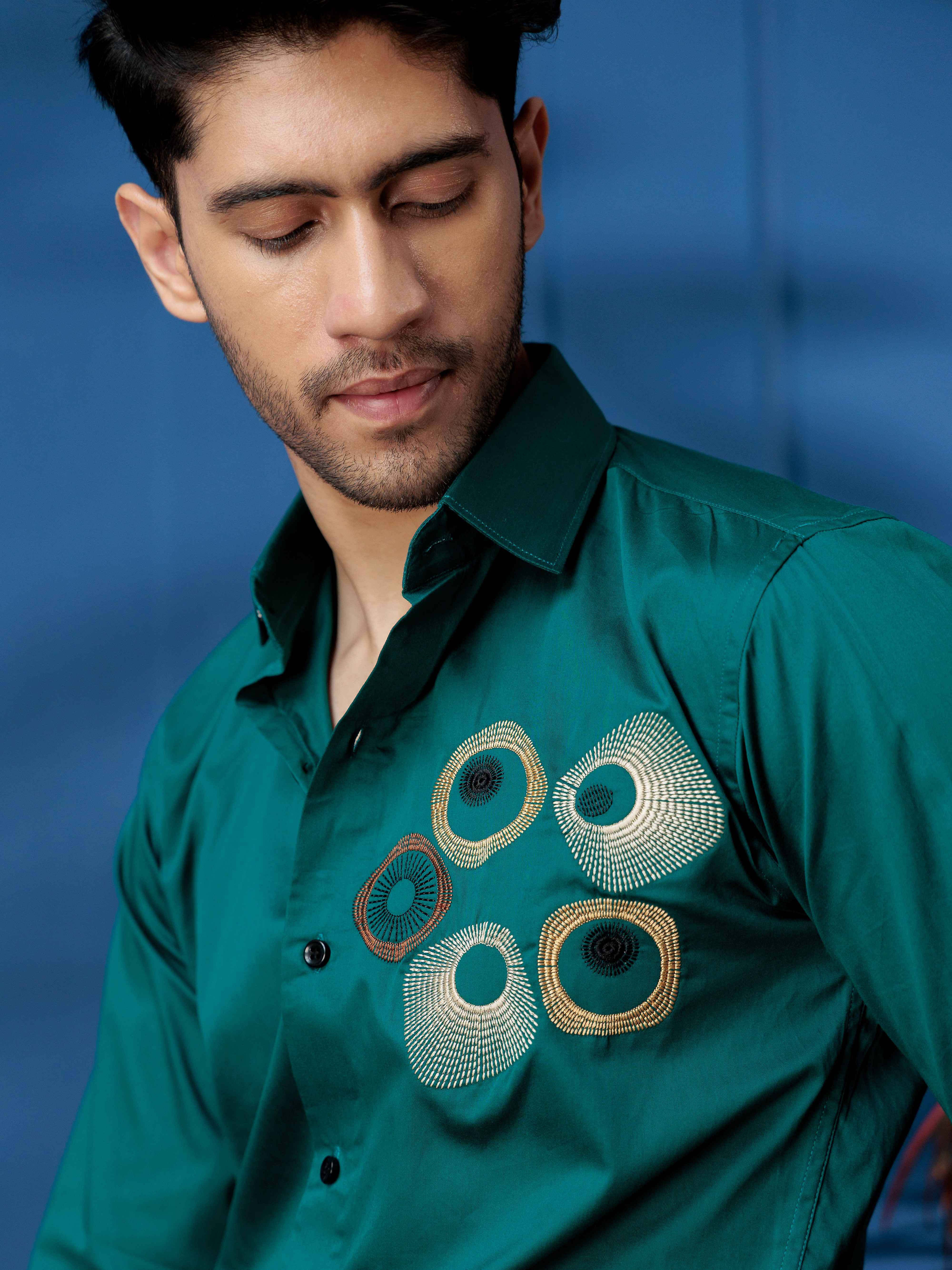FOOMER VIRTUAL ROUND EMBROIDERED RAMA LUXURY COTTON SHIRT FOR MEN