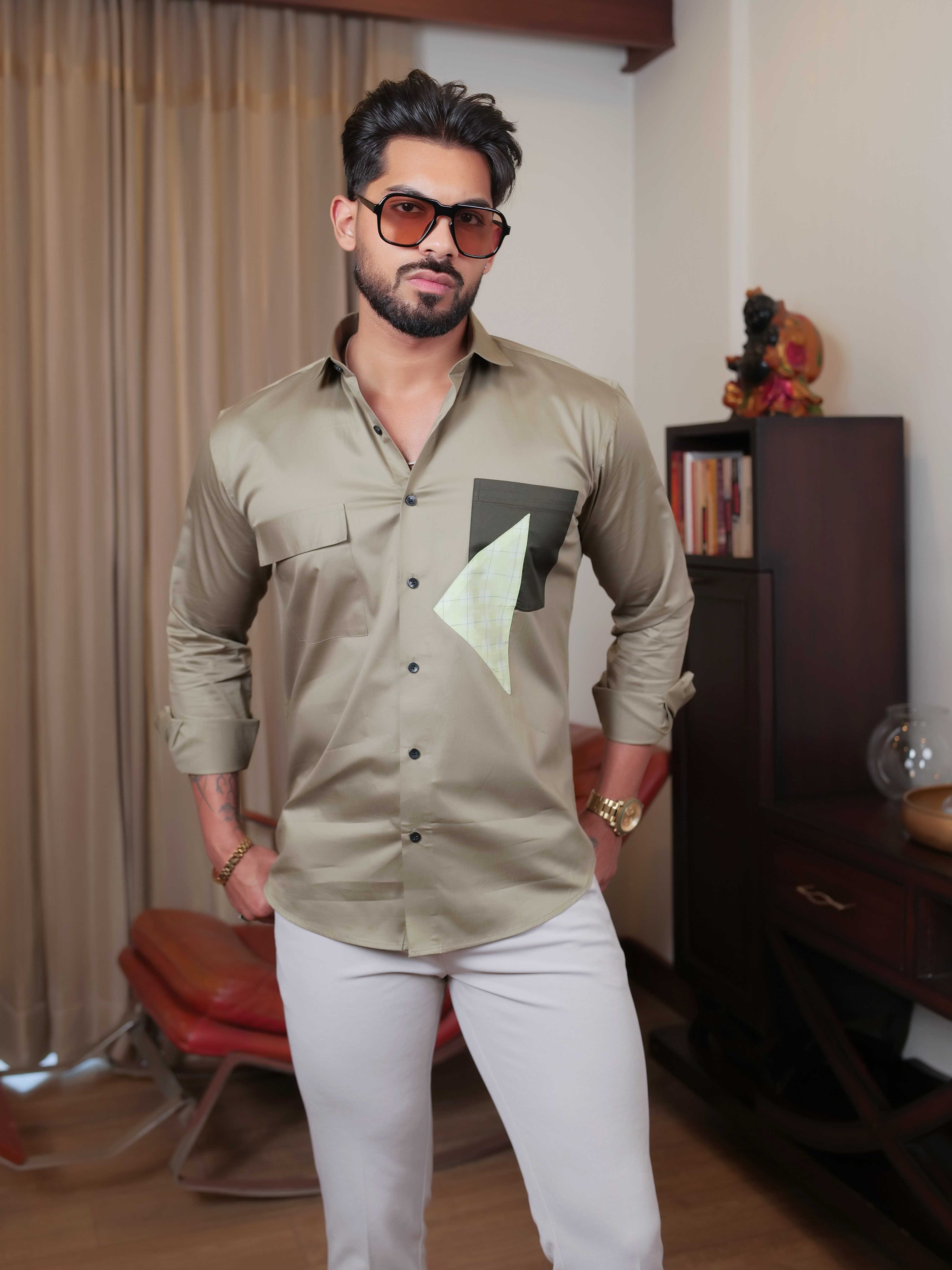 FOOMER GREEN DESIGNER SHIRT FOR MEN'S