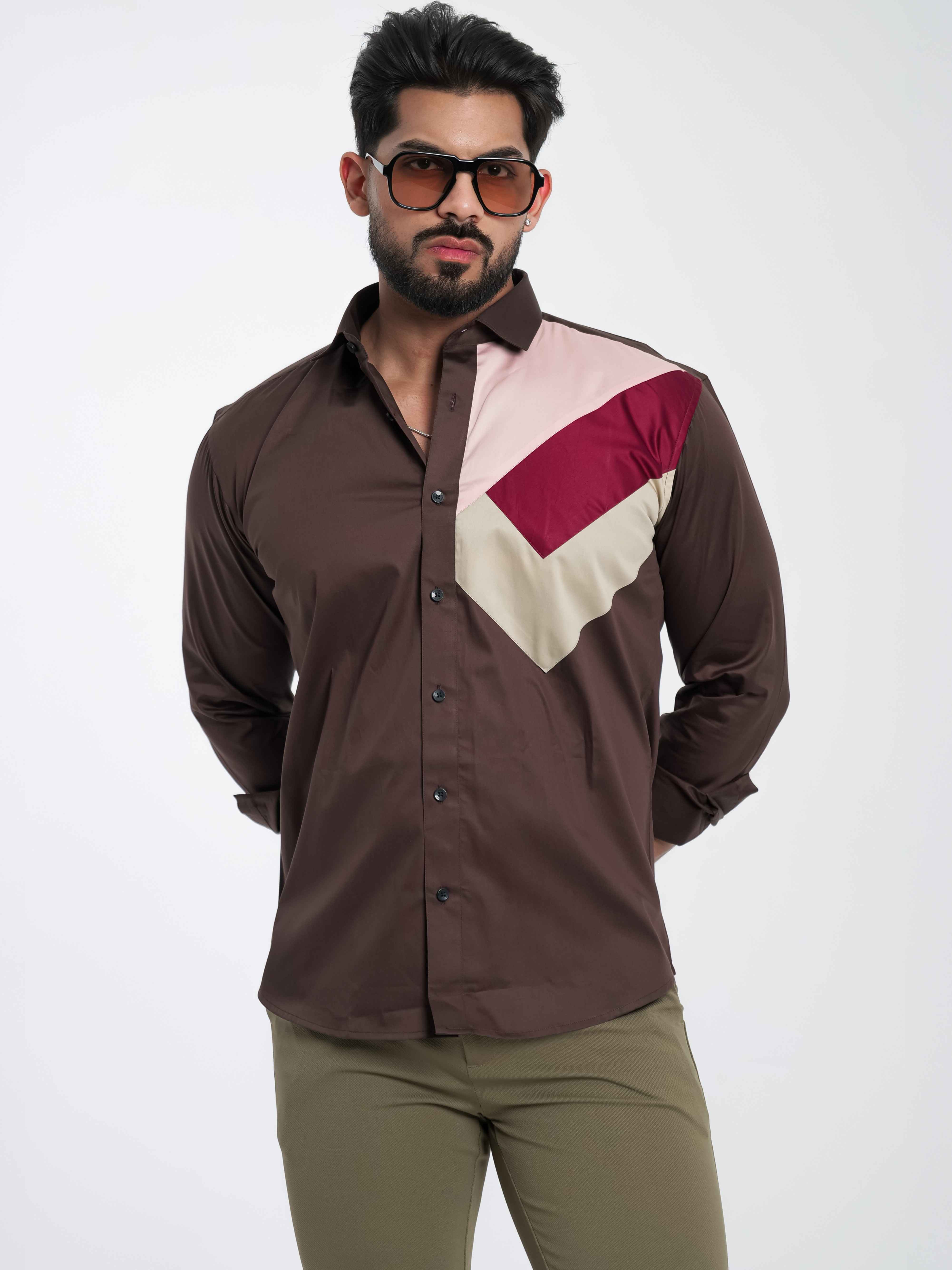 FOOMER BROWN CUT N SEW DESIGNER SHIRT FOR MEN'S