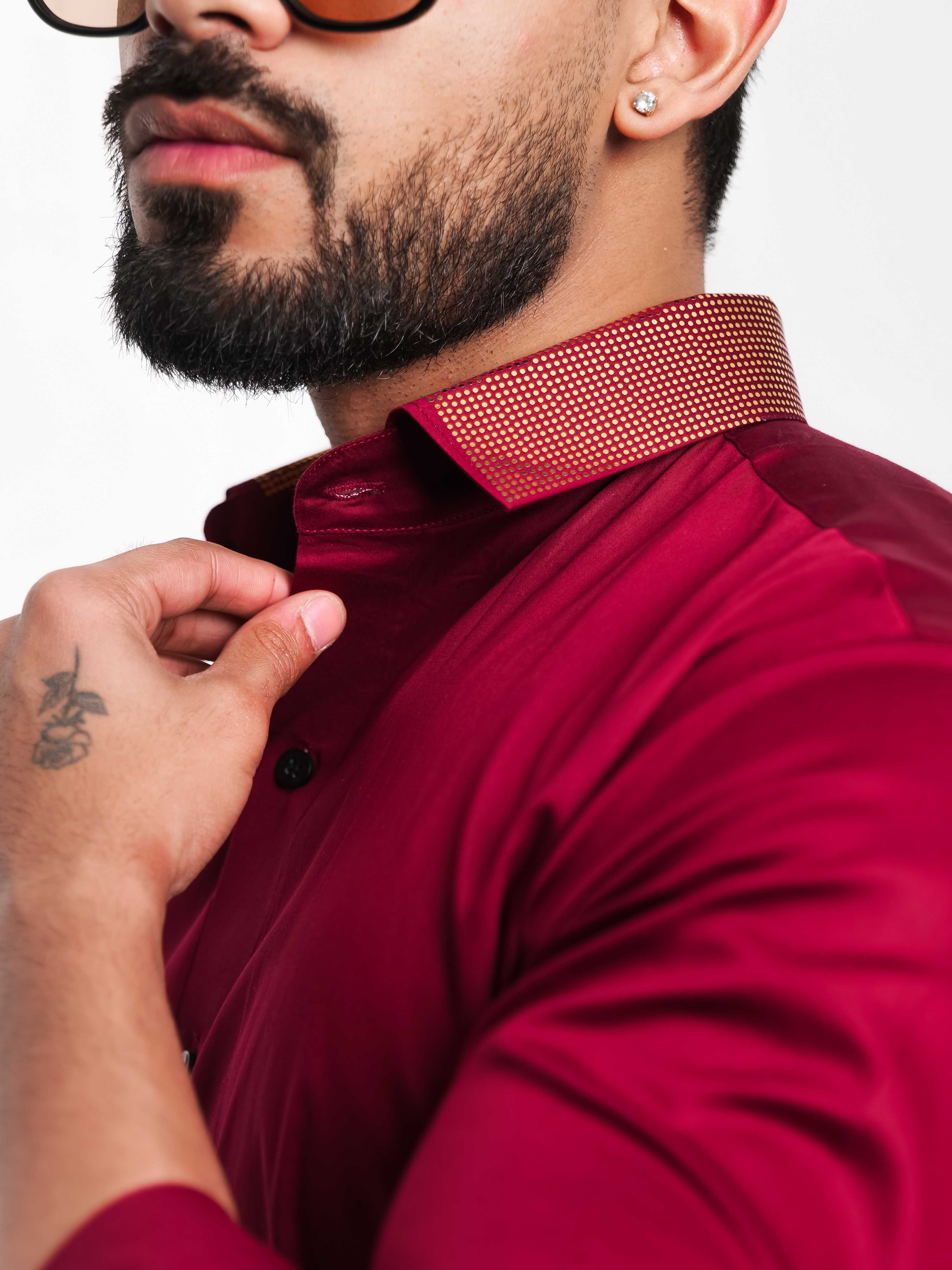 FOOMER MAROON COLLAR SEQUENCE DESIGNER SHIRT FOR MEN'S