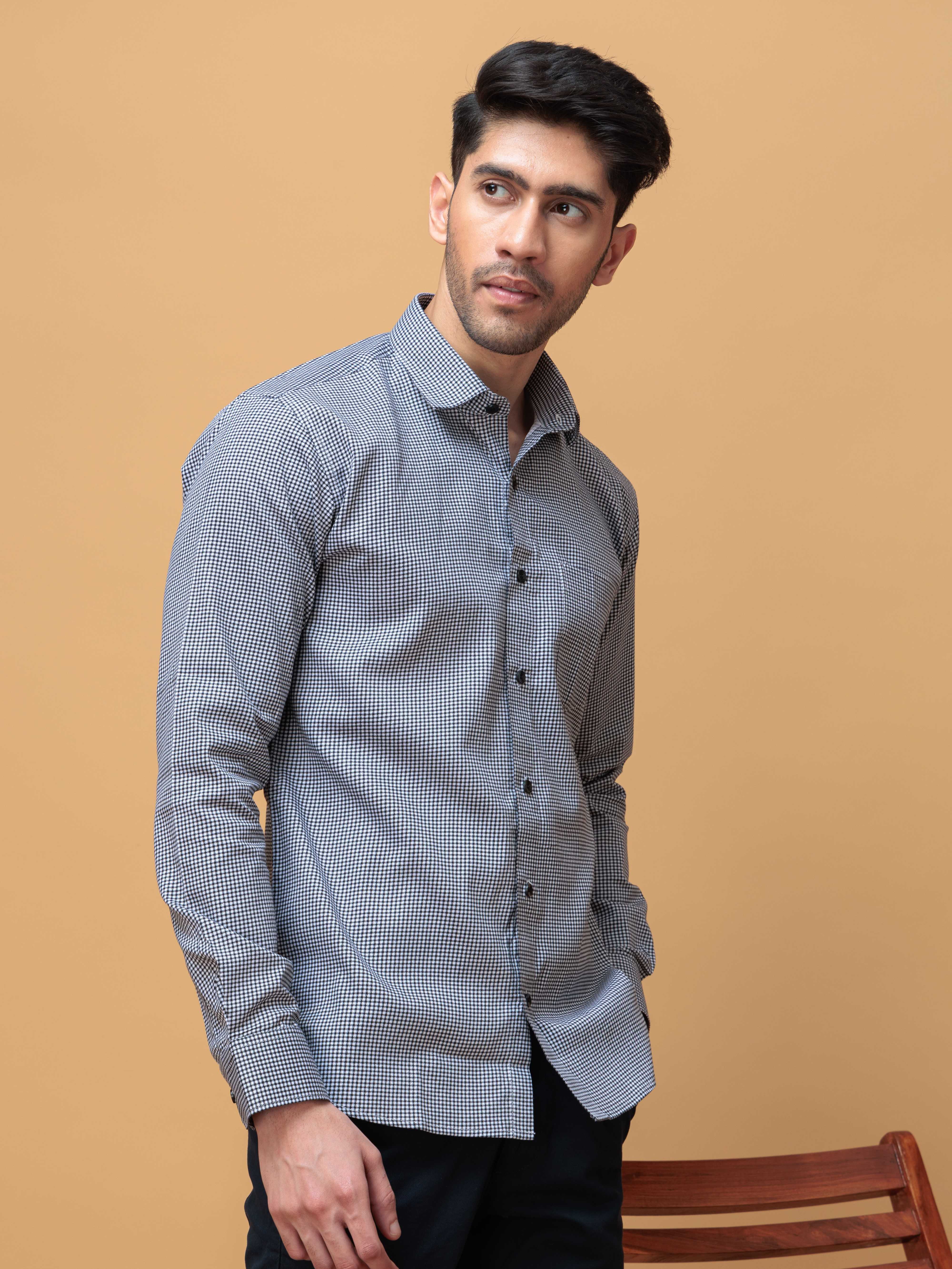 FOOMER WHITE MINI CHECKED COTTON CASUAL SHIRT FOR MEN'S