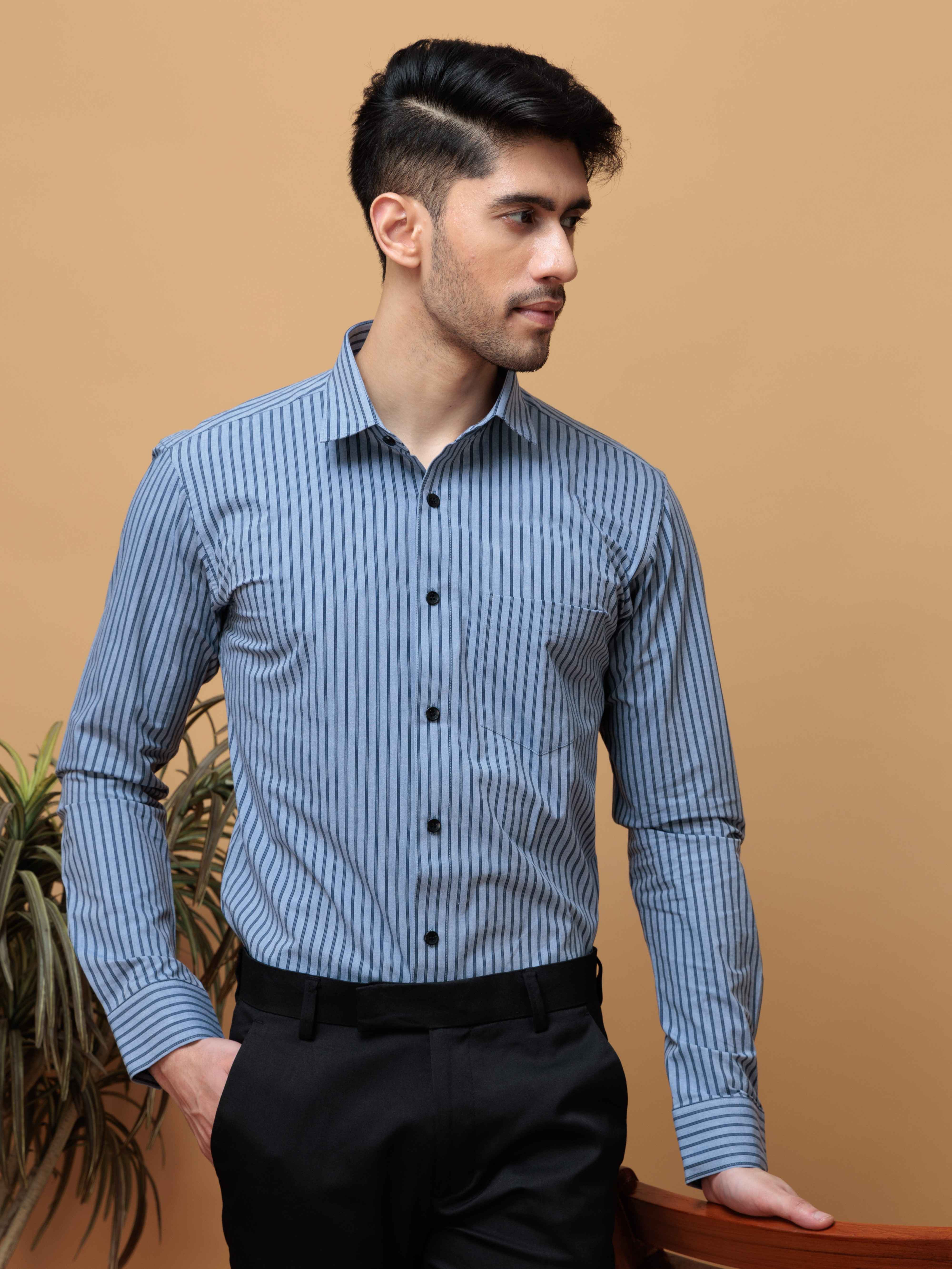 BLUE STRIPES COTTON REGULAR FIT MEN'S CASUAL SHIRT FOR MEN'S