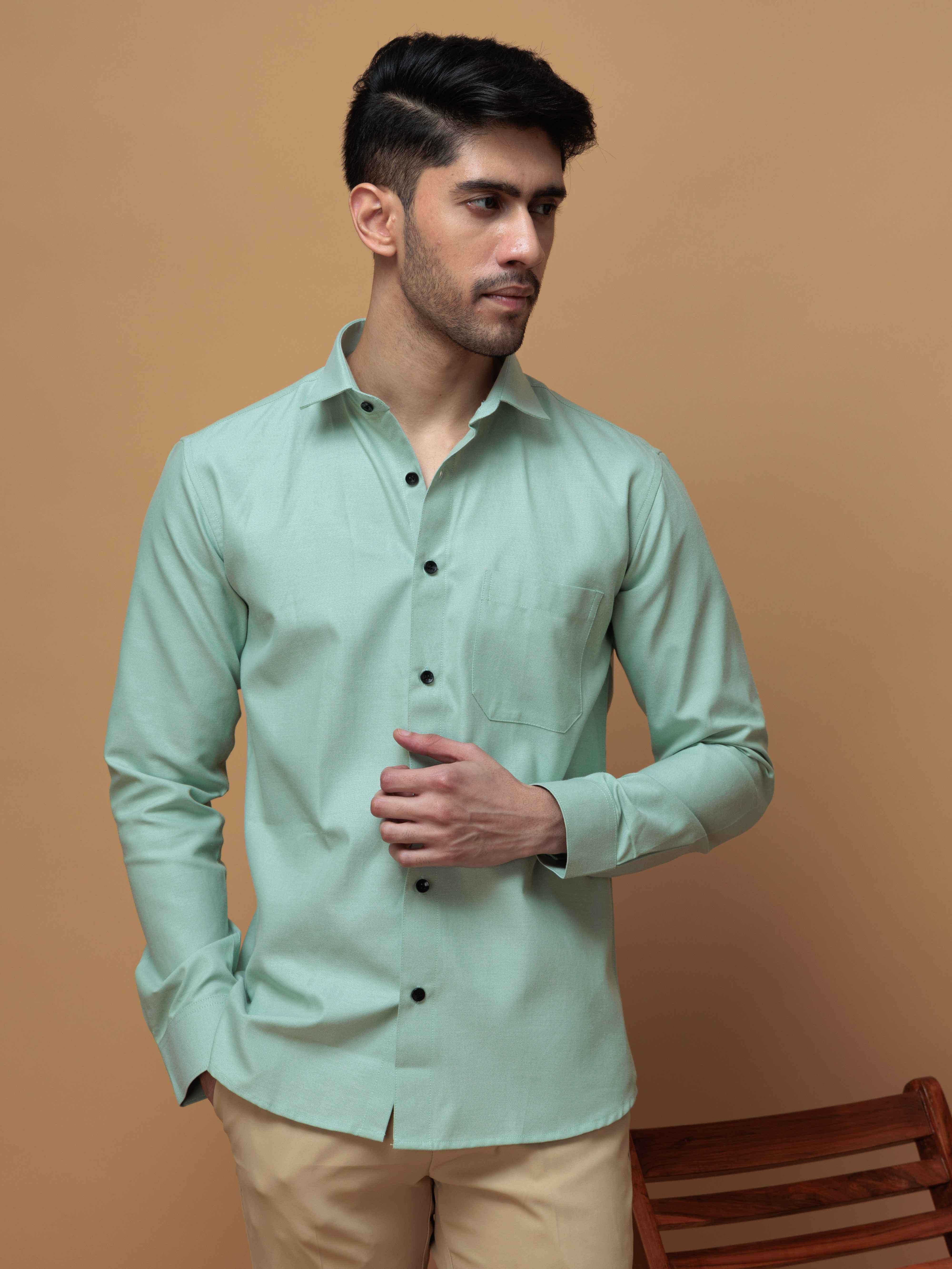 FORMAL GREEN PLAIN OXFORD COTTON CASUAL SHIRT FOR MEN'S