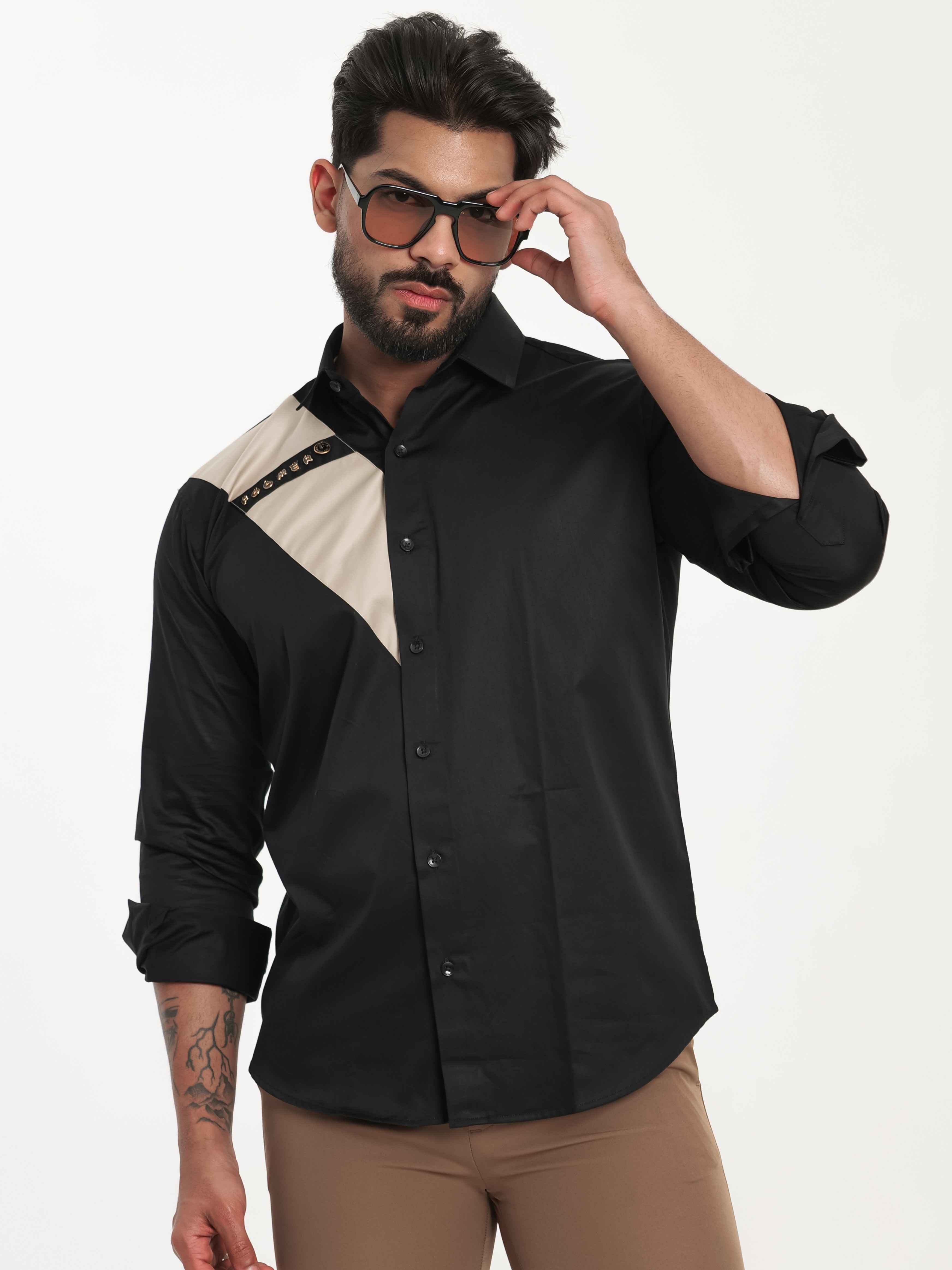FOOMER BLACK CUT N SEW DESIGNER SHIRT FOR MEN'S