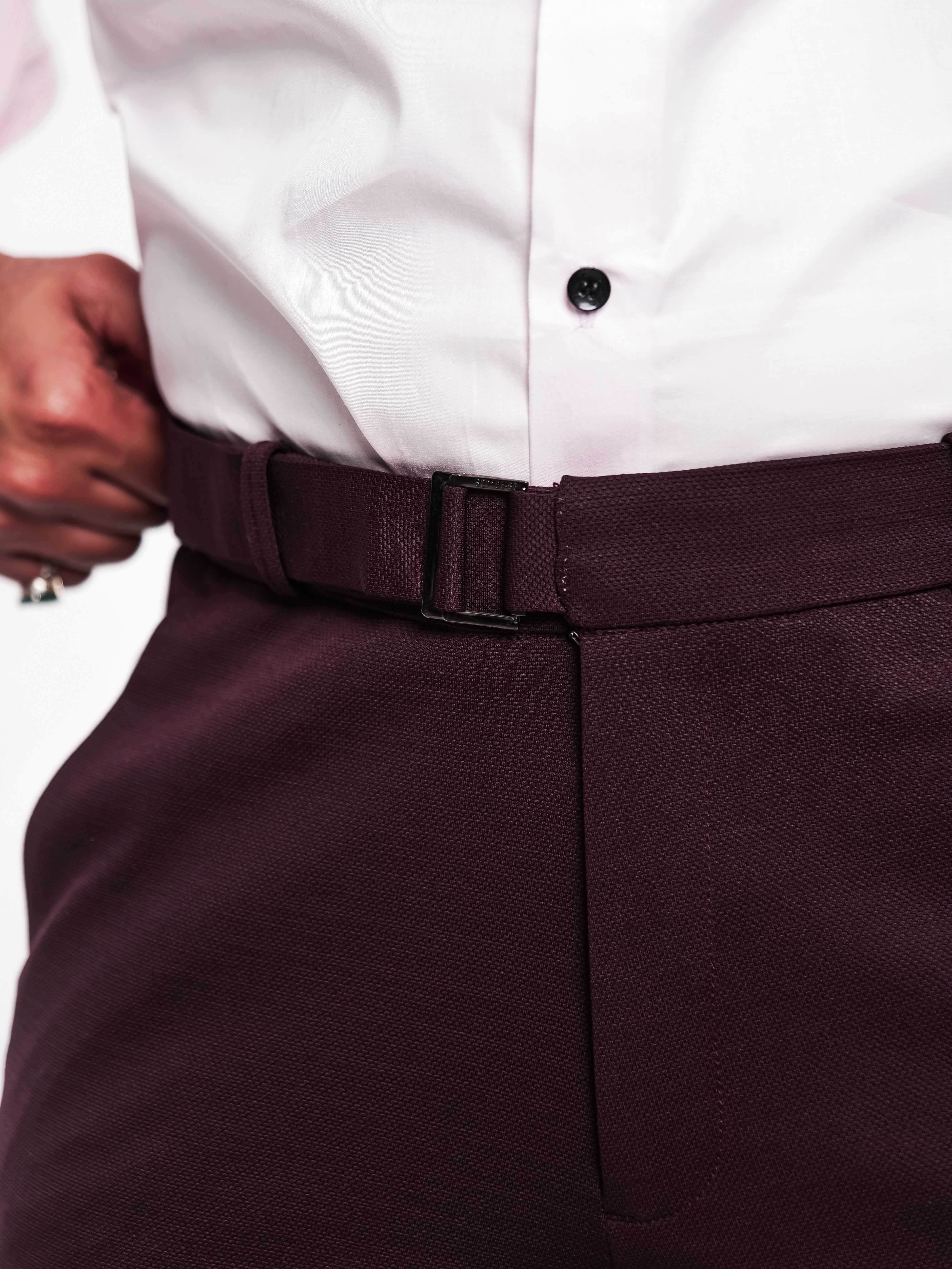 Foomer Dark Wine Sharp Fit Cotton Trouser For Men's