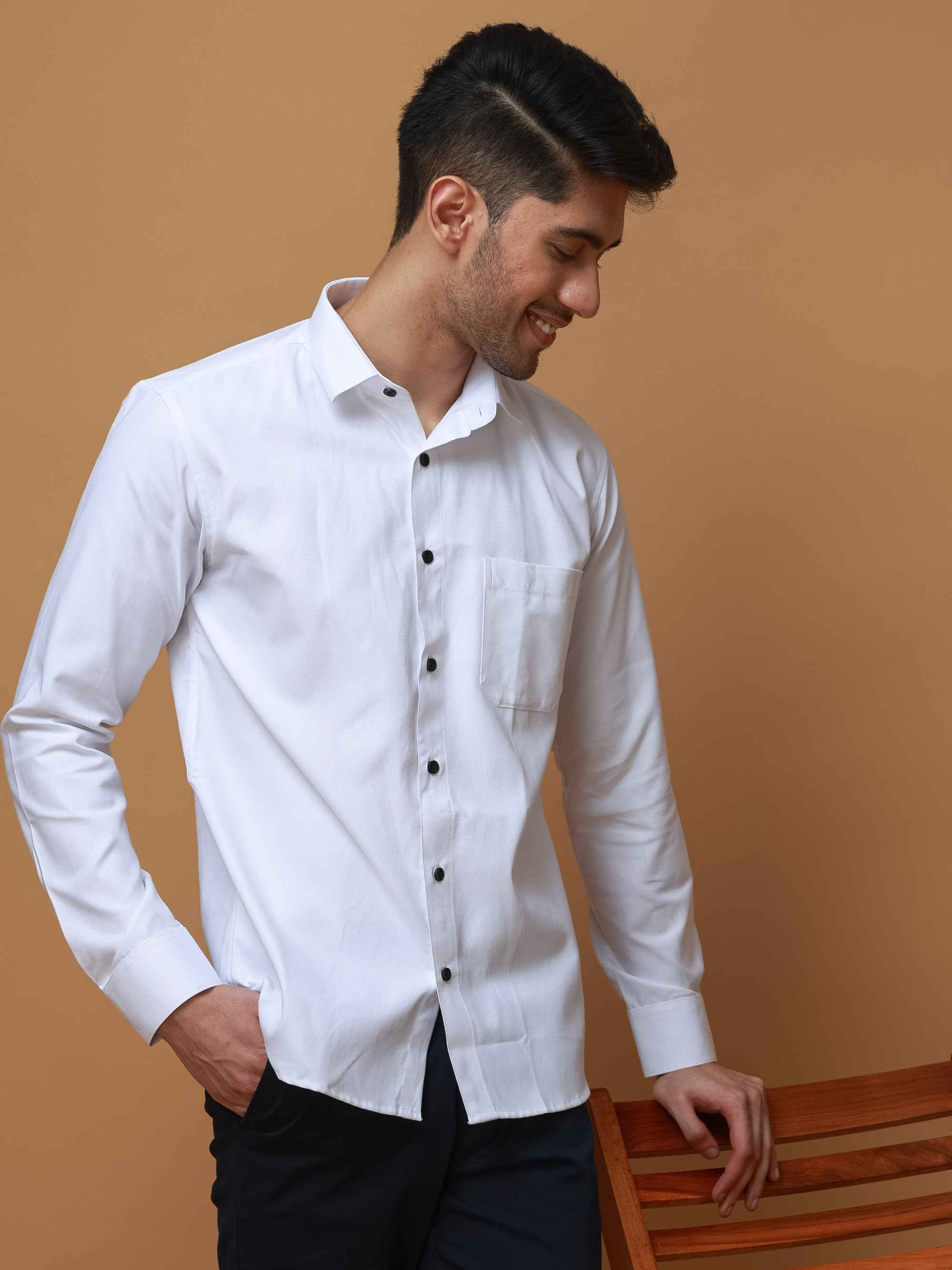 FORMAL WHITE PLAIN OXFORD COTTON CASUAL SHIRT FOR MEN'S