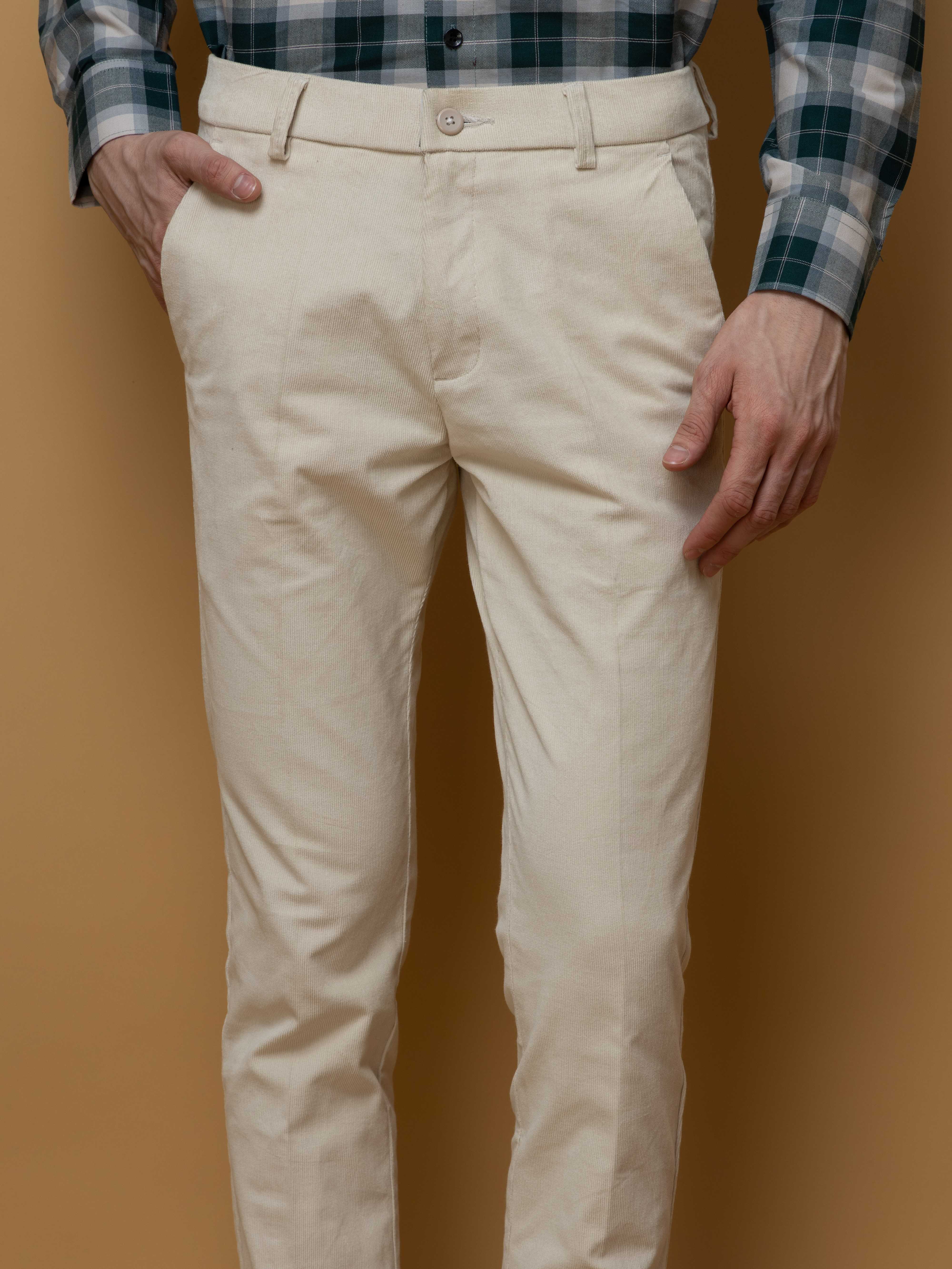 FOOMER OFF WHITE CORDUROY RELAXED FIT TROUSERS FOR MEN'S