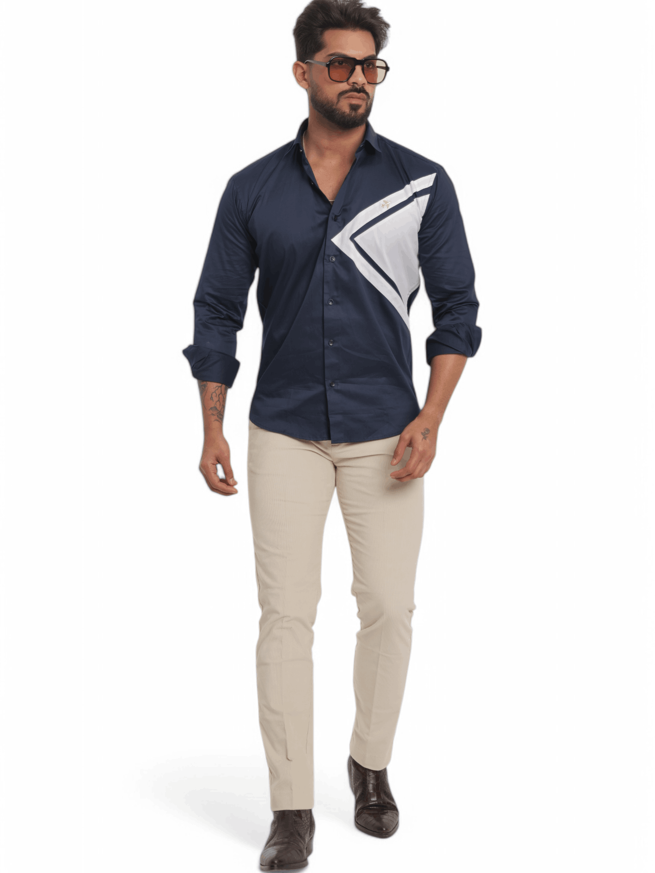 FOOMER NAVY CUT N SEW DESIGNER SHIRT FOR MEN'S