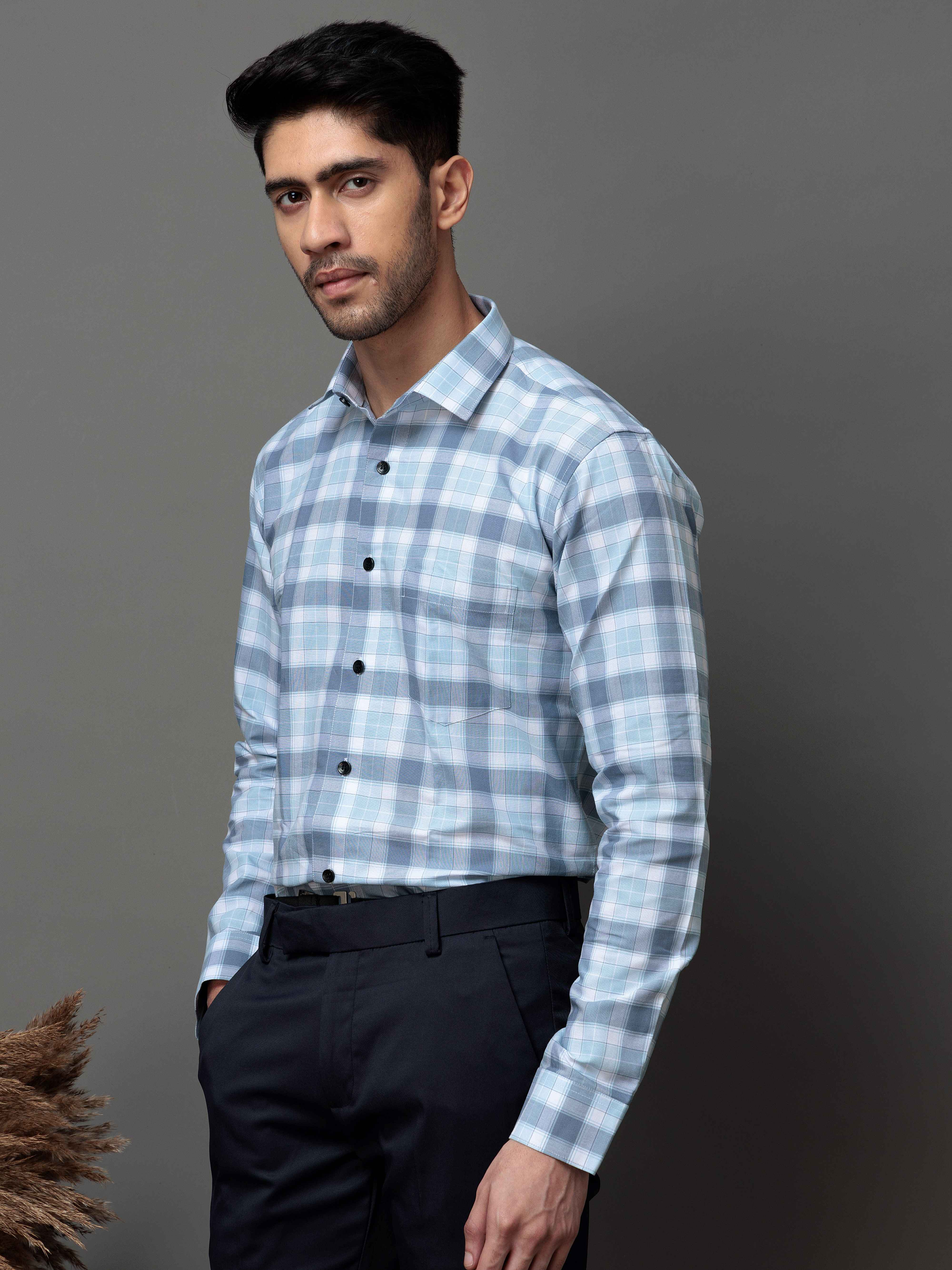 SQUARE SKY CHECKED COTTON CASUAL SHIRT FOR MEN'S