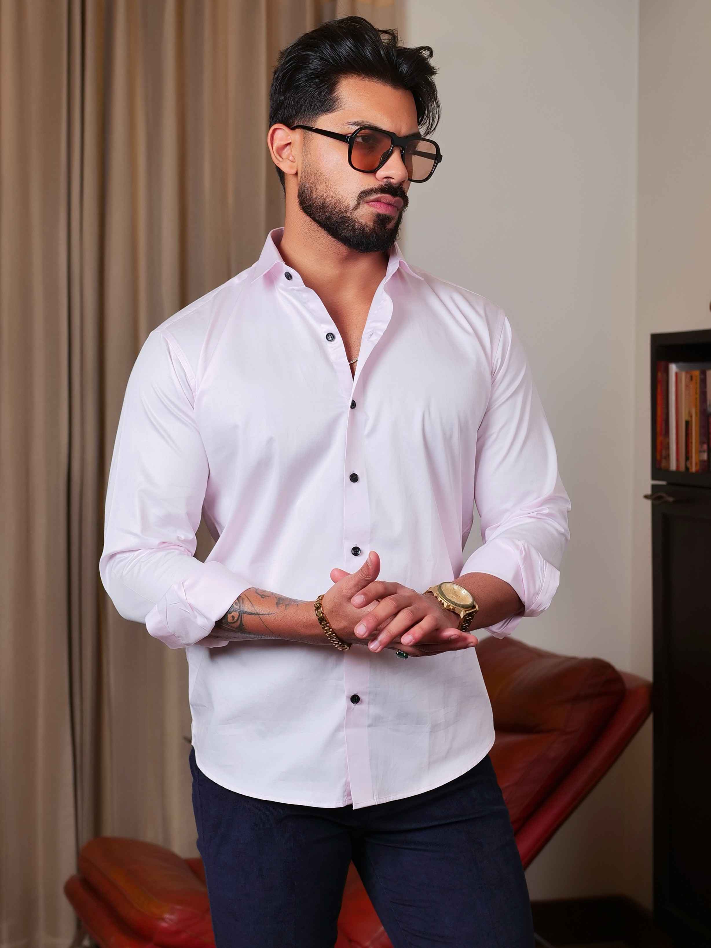 FOOMER FORMY LIGHT PINK LUXURY SATIN SHIRT FOR MEN'S
