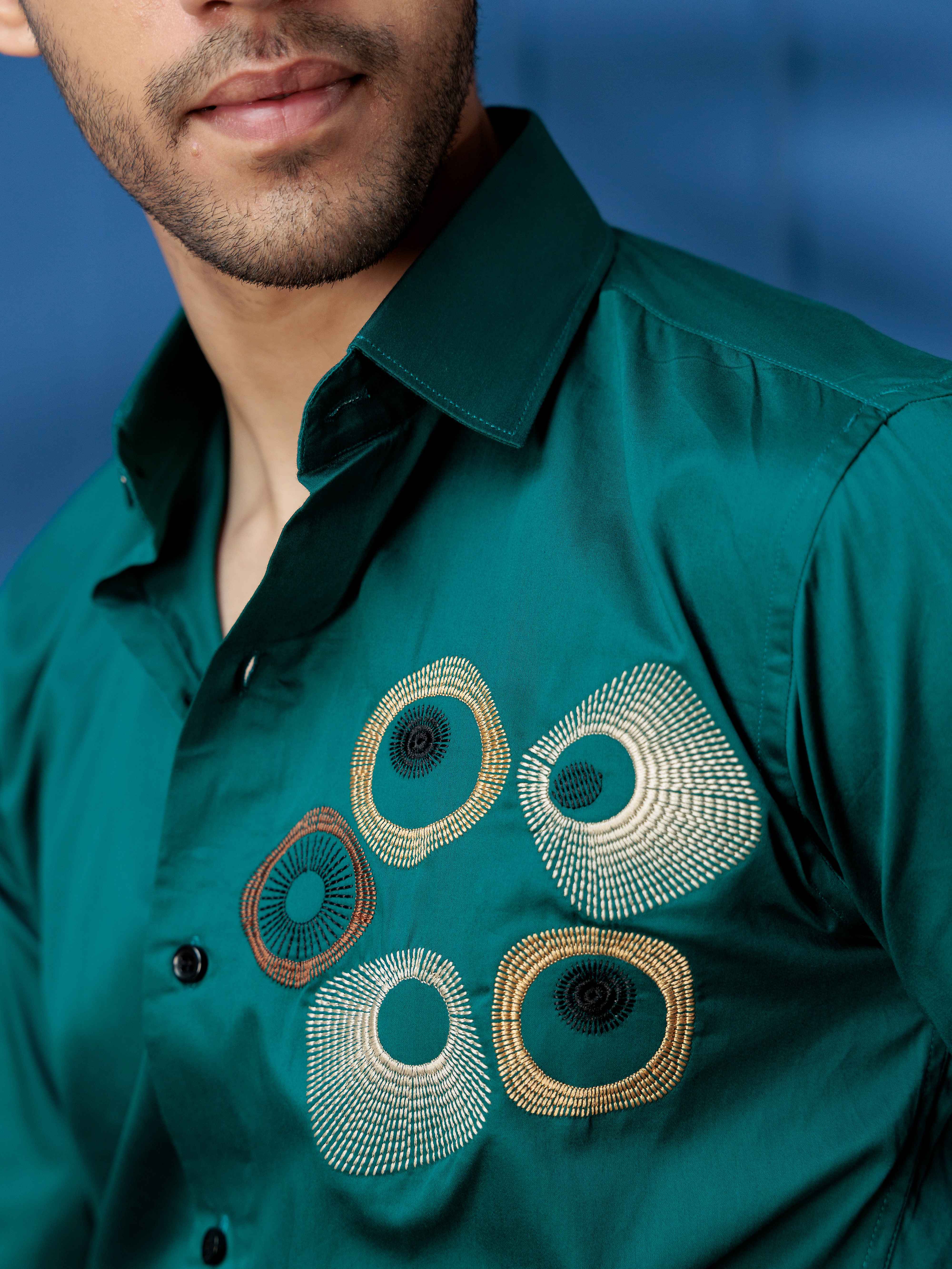 FOOMER VIRTUAL ROUND EMBROIDERED RAMA LUXURY COTTON SHIRT FOR MEN