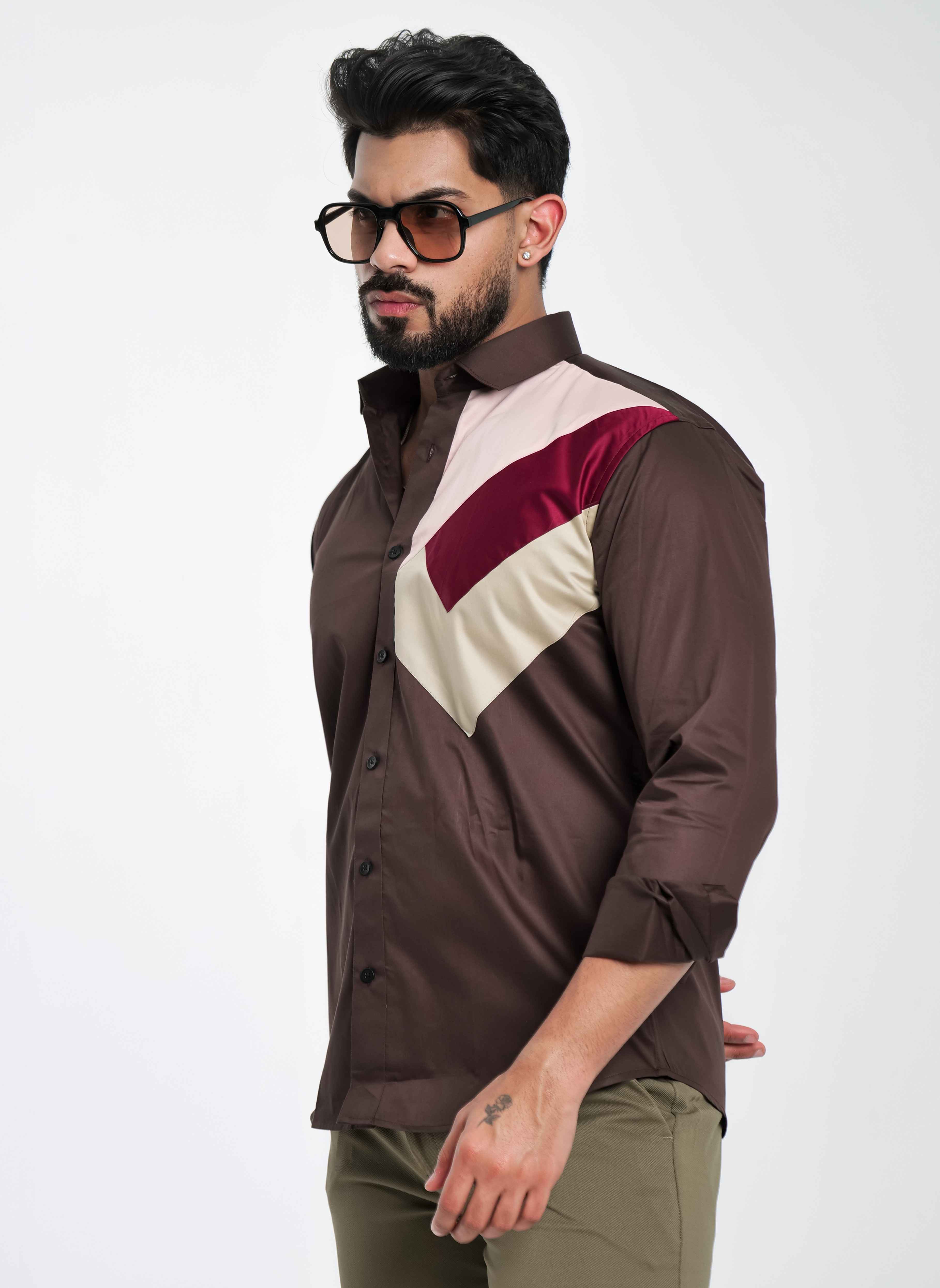 FOOMER BROWN CUT N SEW DESIGNER SHIRT FOR MEN'S