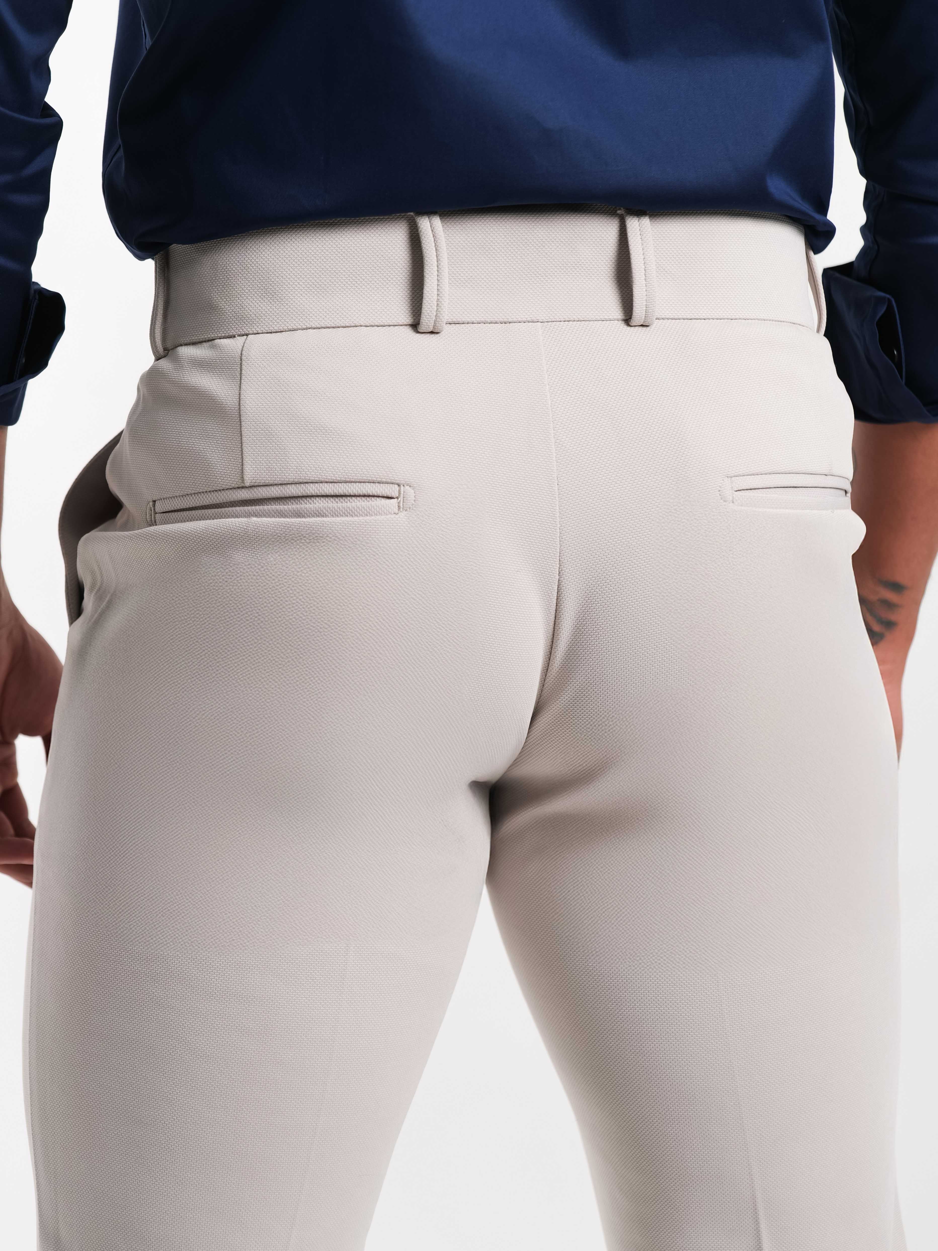 Foomer Grey Mid Rise Slim Fit Trousers For Men's