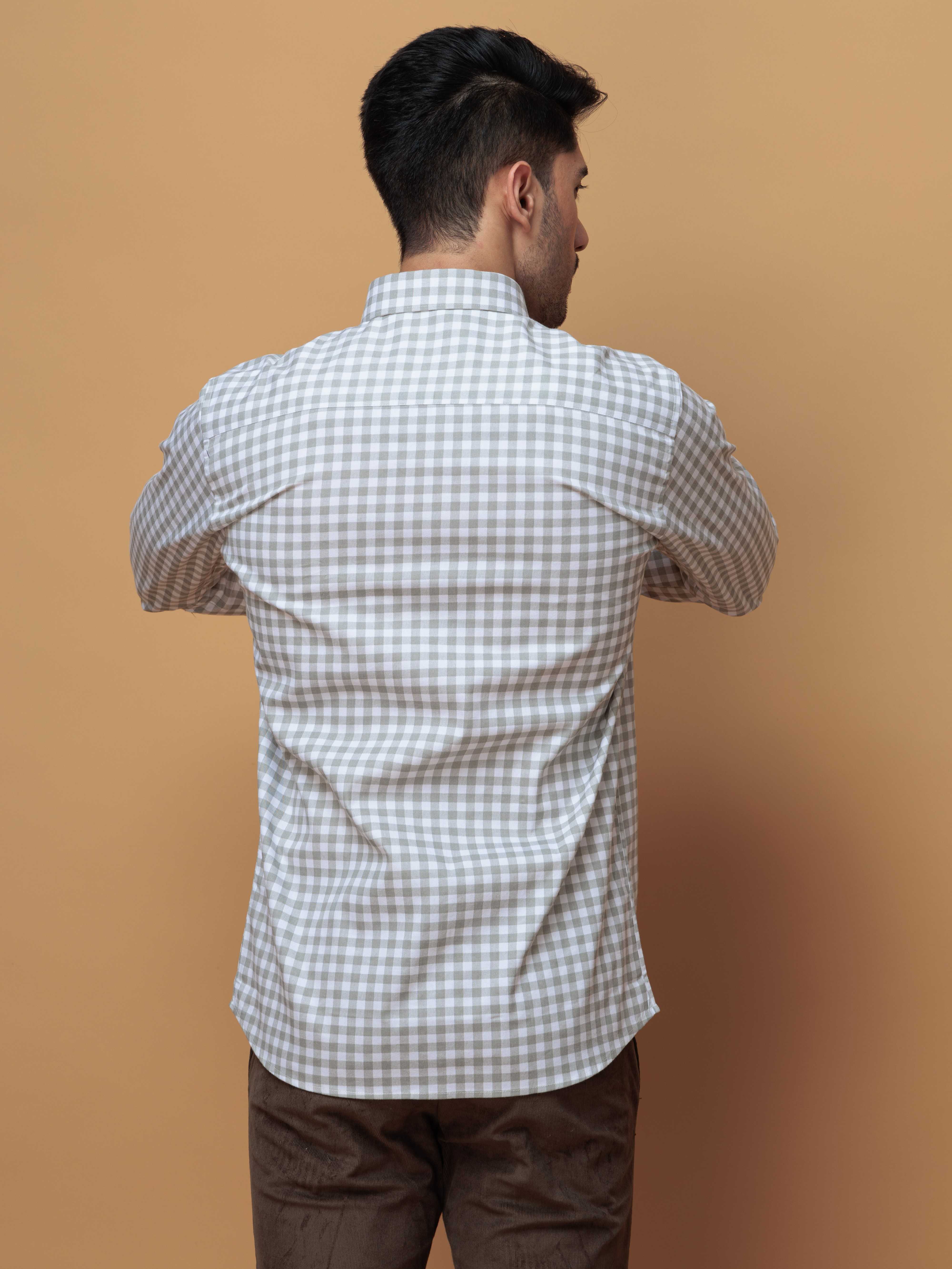 GREEN CHECKERED PRINTED COTTON CASUAL SHIRT FOR MEN'S