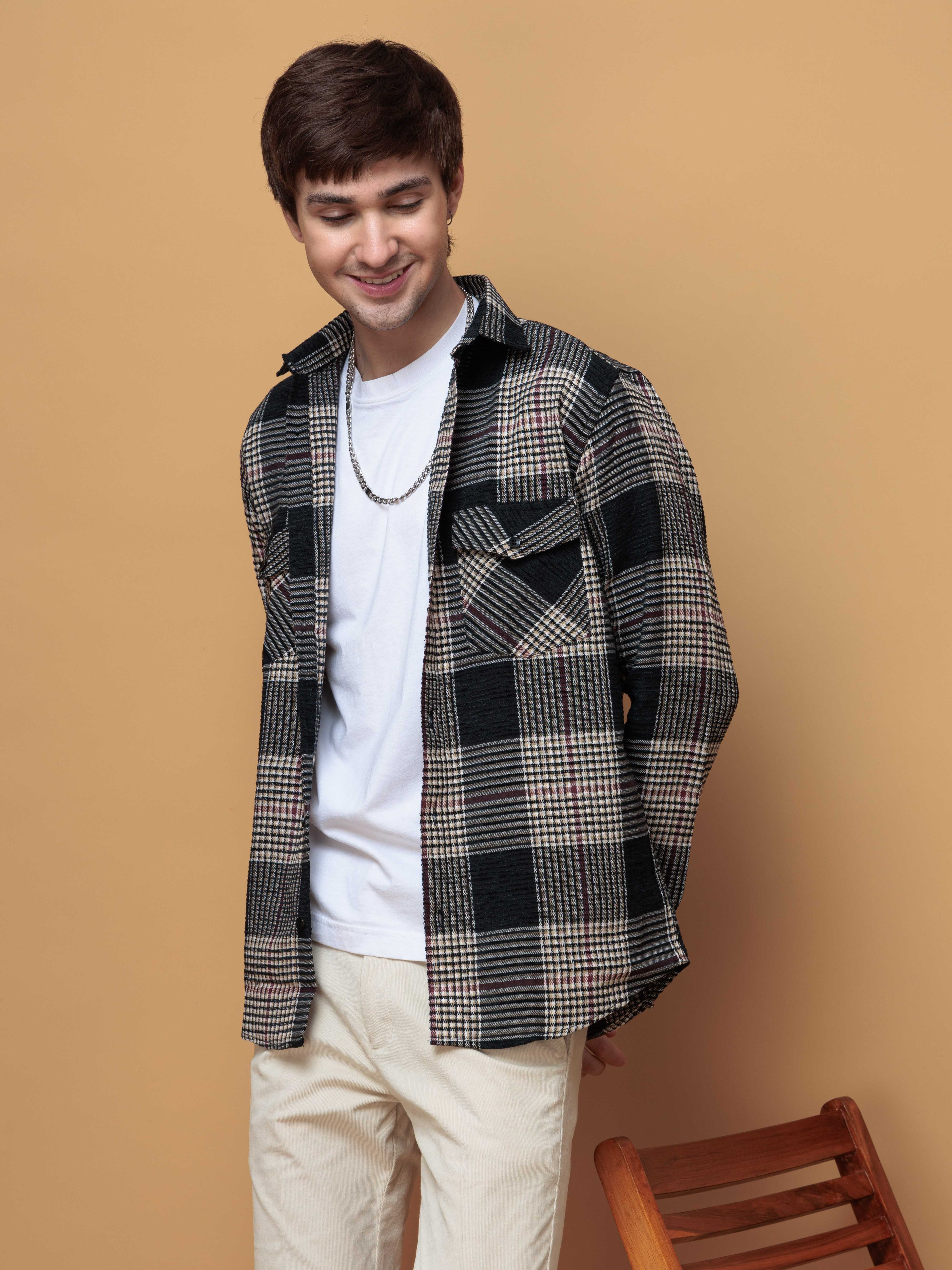 FOOMER BLACK GLEN CHECKED CASUAL SHIRT FOR MEN'S