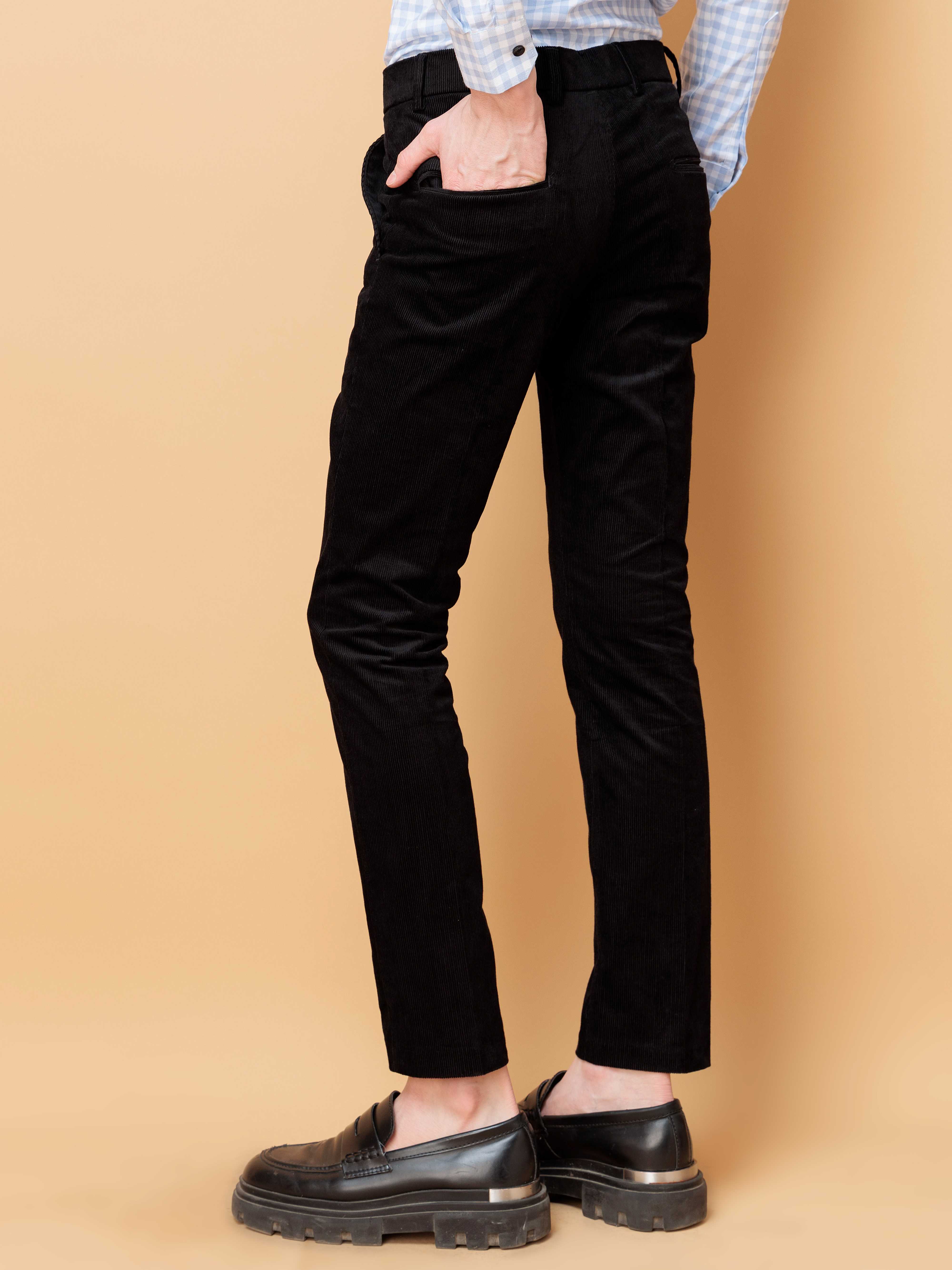 FOOMER BLACK CORDUROY RELAXED FIT TROUSERS FOR MEN'S